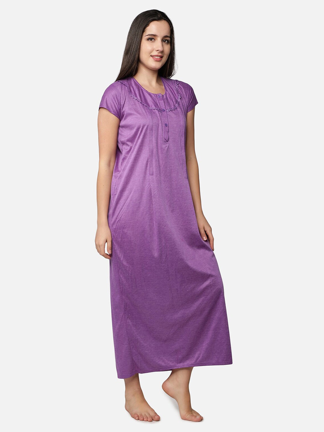 

Be You Women Purple Striped Maxi Maternity Nightdress
