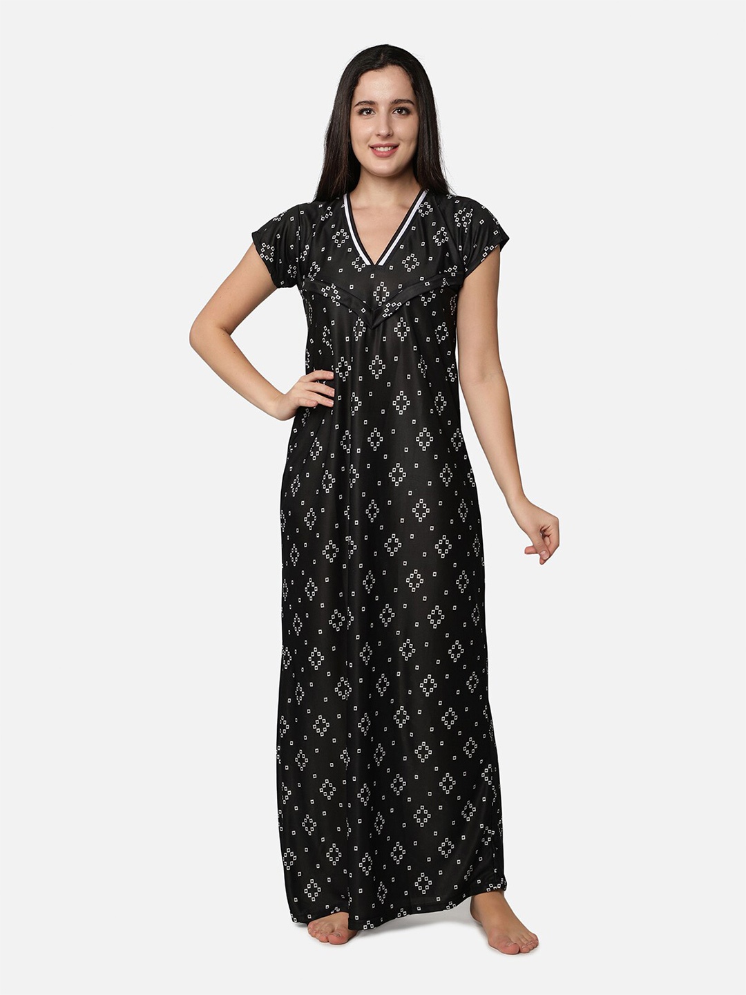 

Be You Women Black Printed Maxi Maternity Nightdress