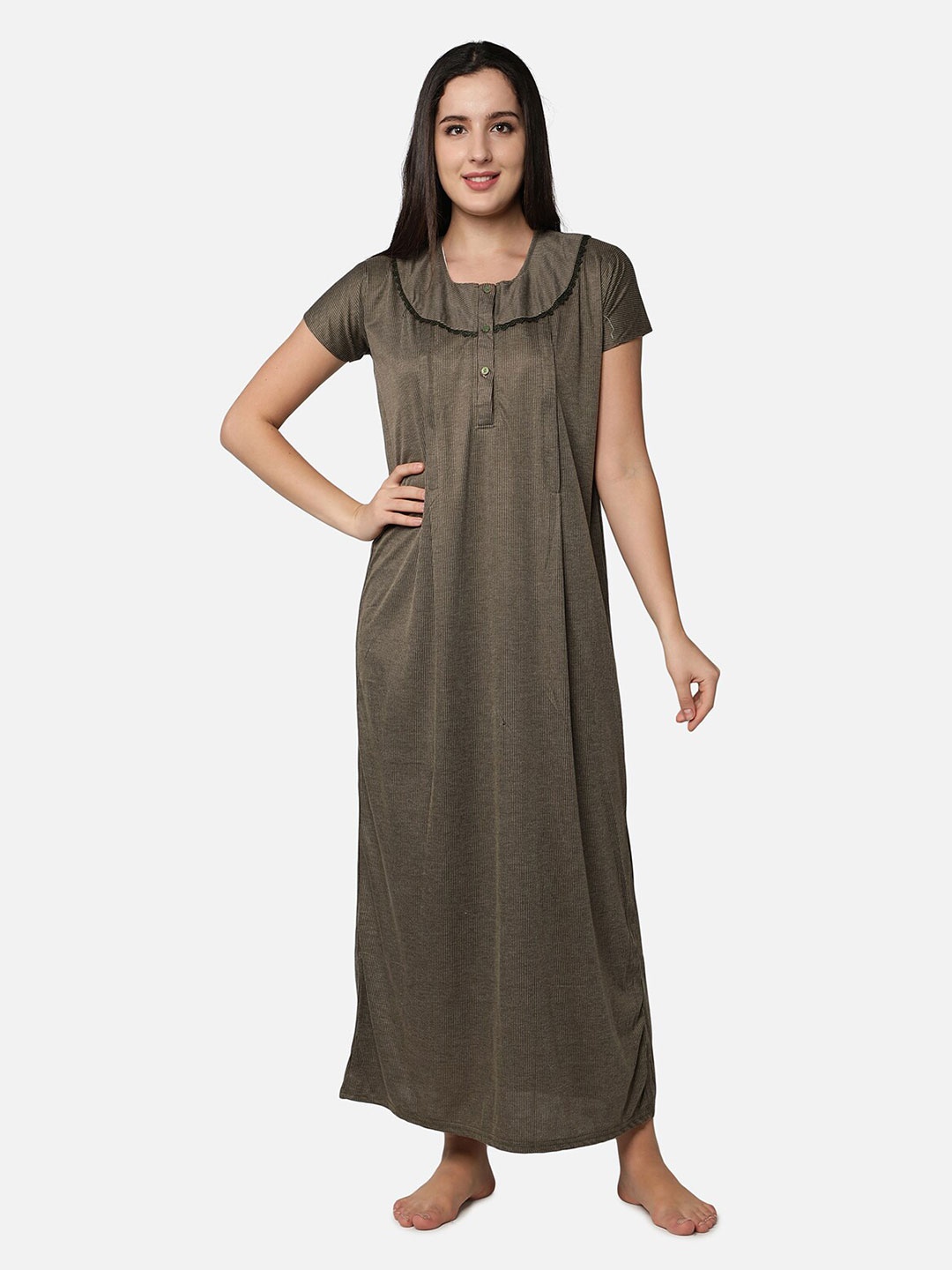 

Be You Women Brown Striped Maxi Maternity Nightdress