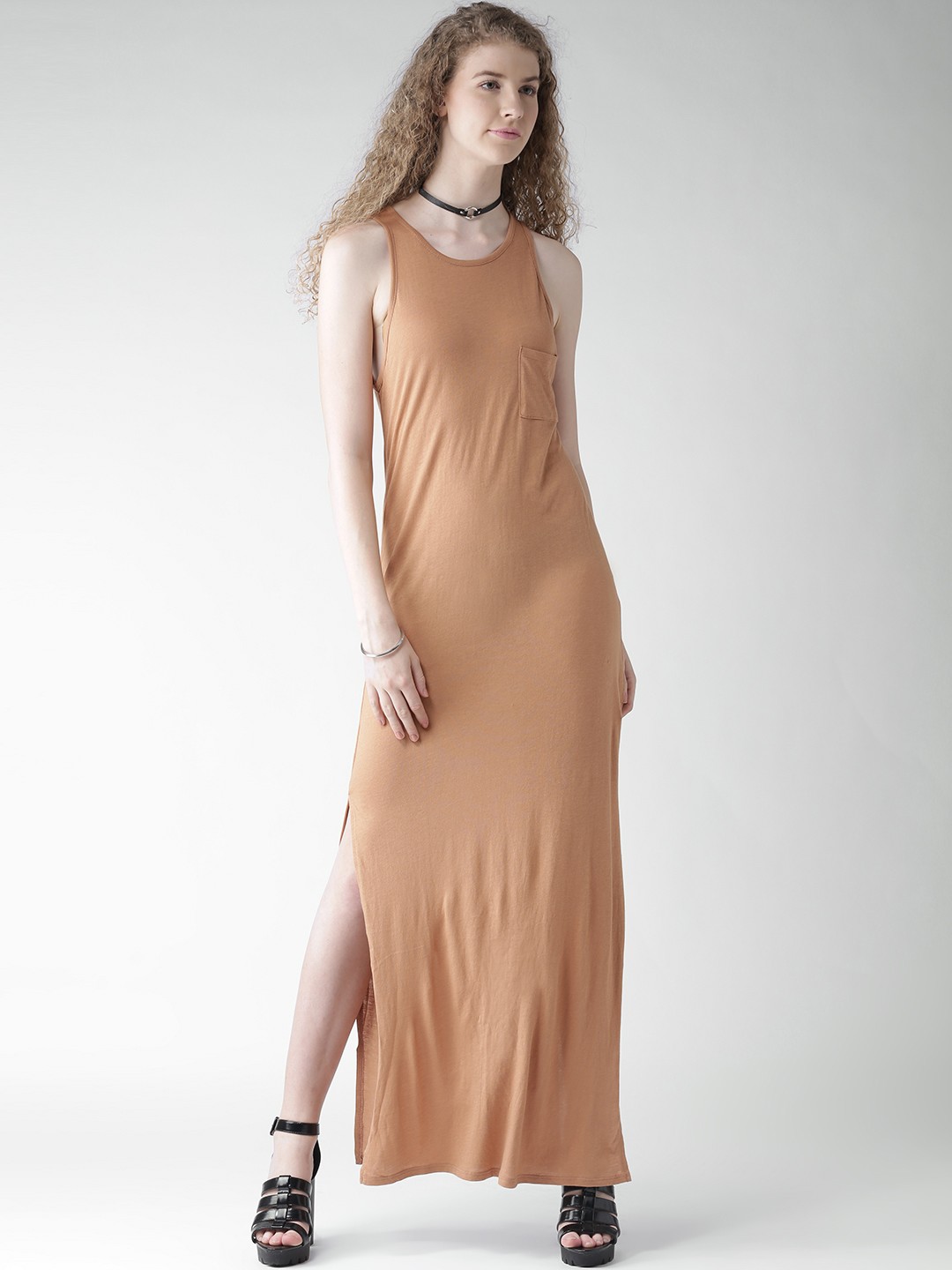 

FOREVER 21 Women Rust Orange Solid Maxi Dress