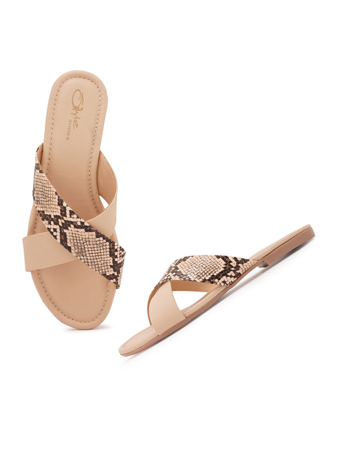 

Style Shoes Women Cream & Brown Animal Printed Open Toe Flats