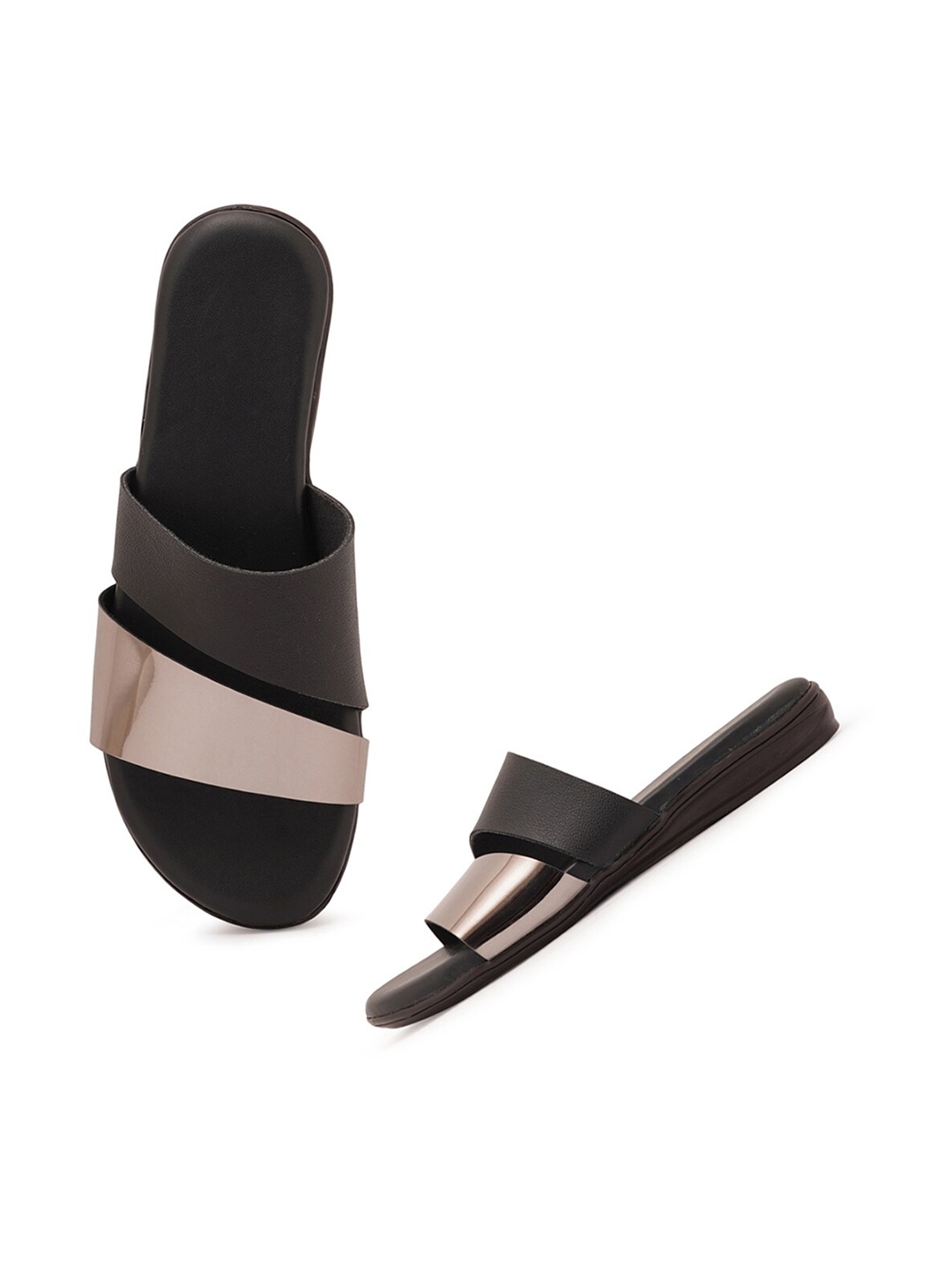 

Style Shoes Women Black & Taupe Colourblocked Open Toe Flats