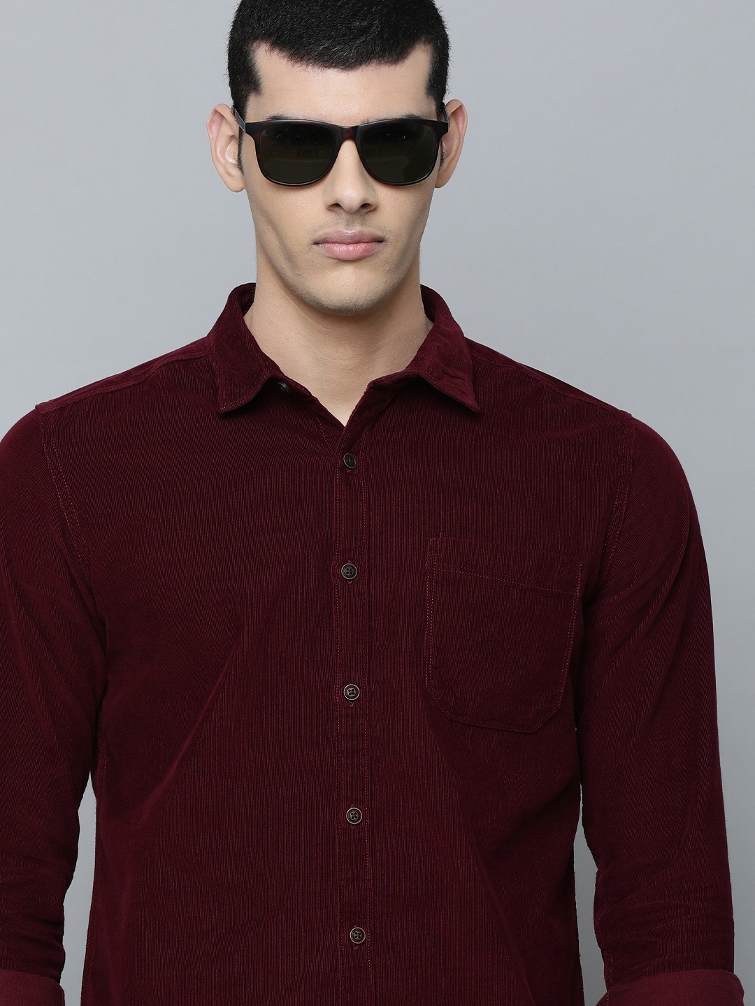 

Flying Machine Solid Cotton Corduroy Casual Shirt, Maroon