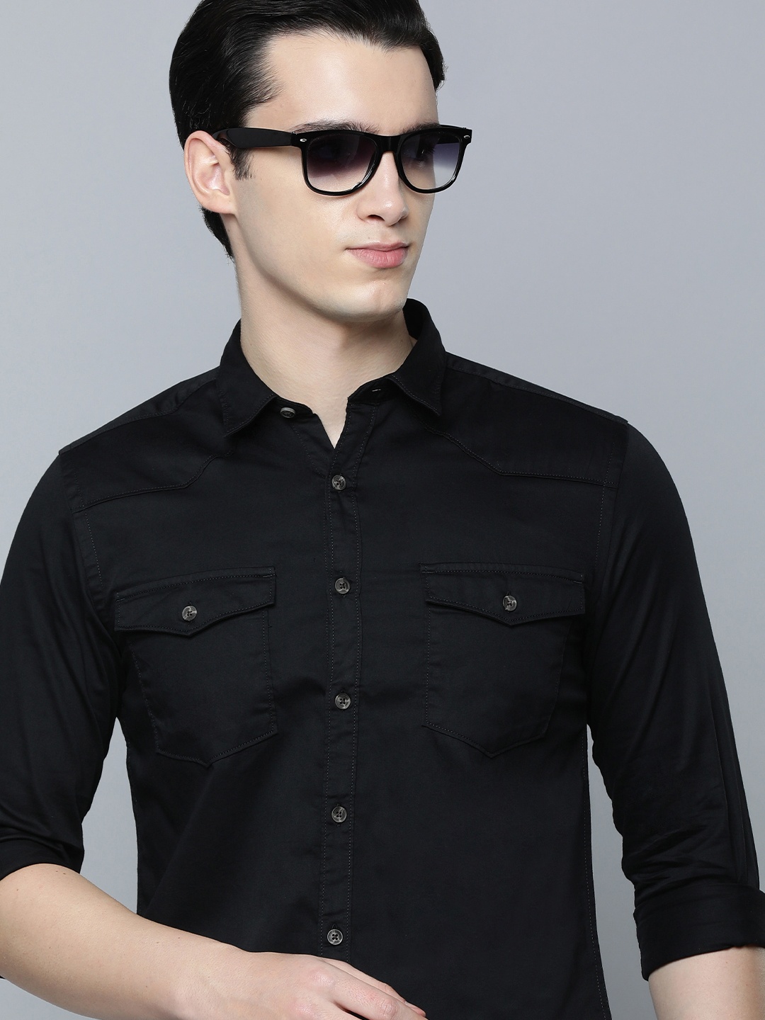 

Flying Machine Men Slim Fit Mid-Rise Pure Cotton Casual Shirt, Black