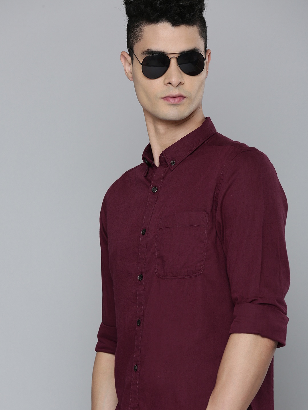 

Flying Machine Men Maroon Slim Fit Casual Shirt