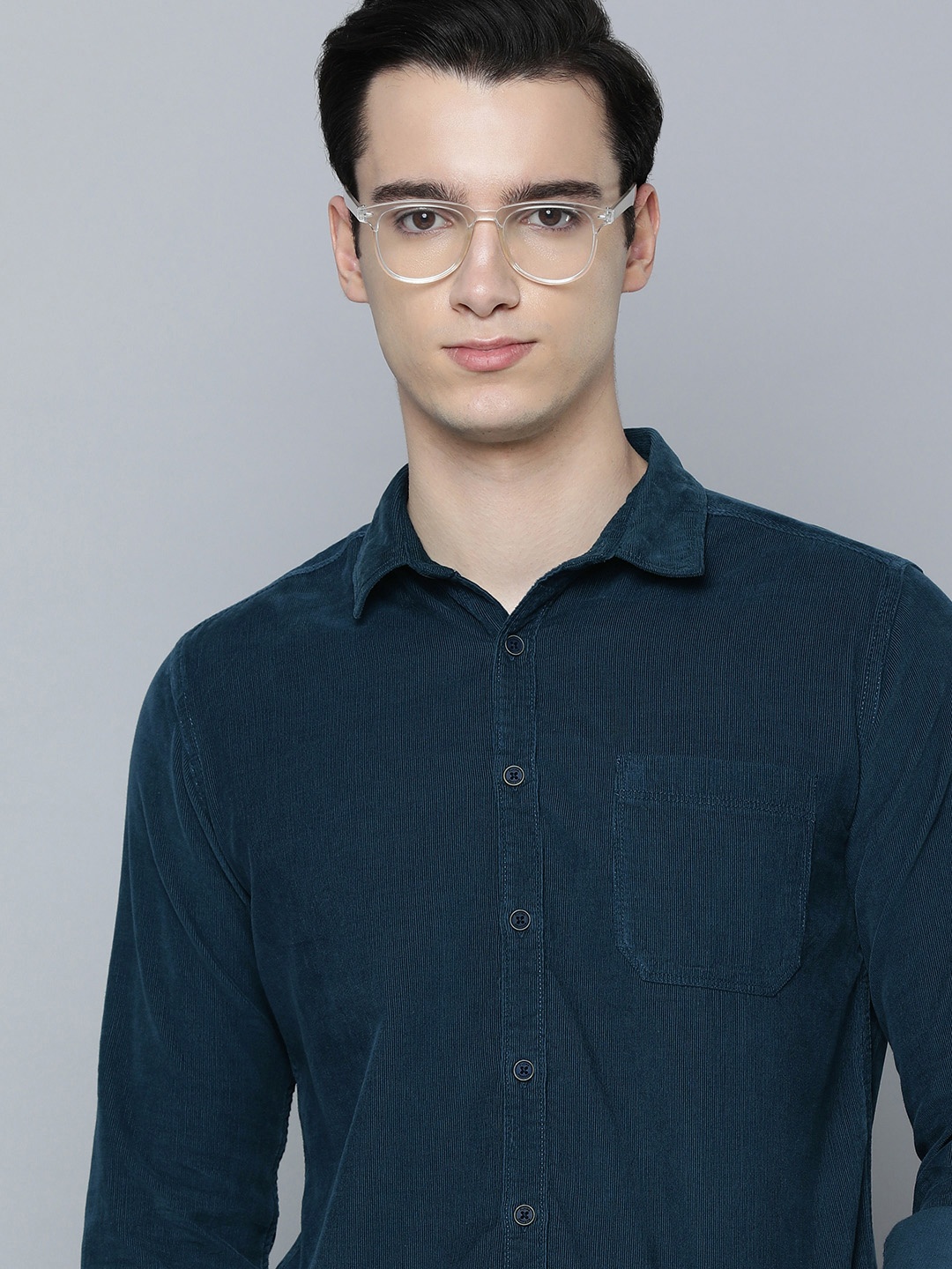 

Flying Machine Men Slim Fit Solid Opaque Pure Cotton Corduroy Casual Shirt, Teal