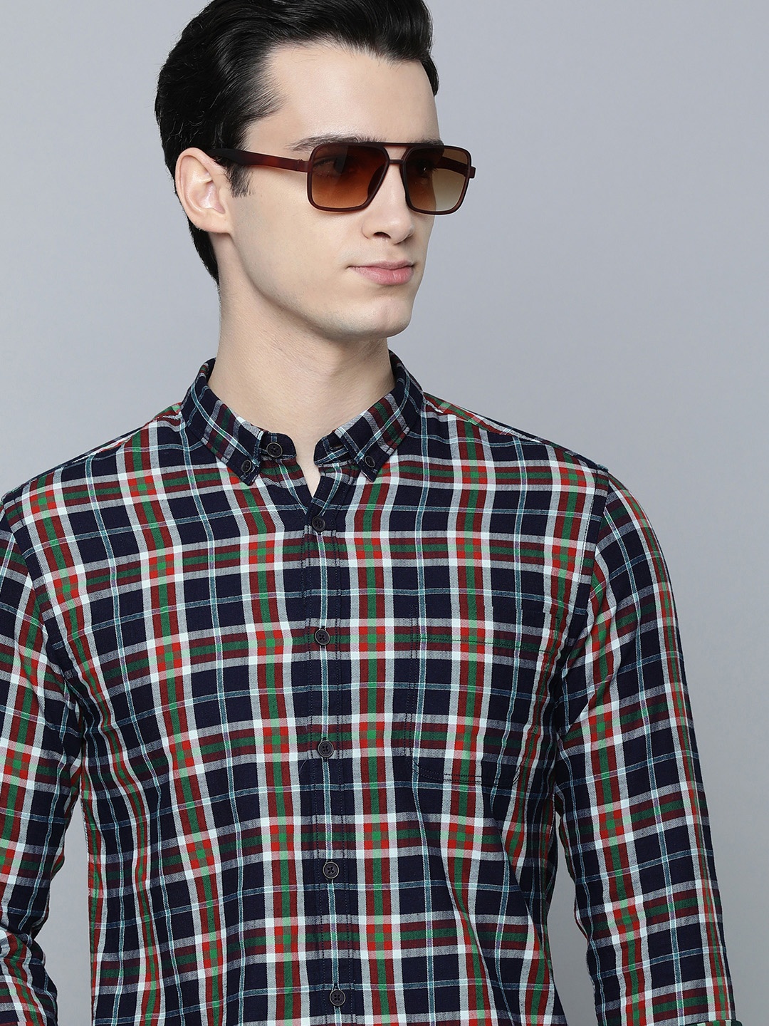 

Flying Machine Indigo Plaid Check Twill Cotton Shirt, Navy blue