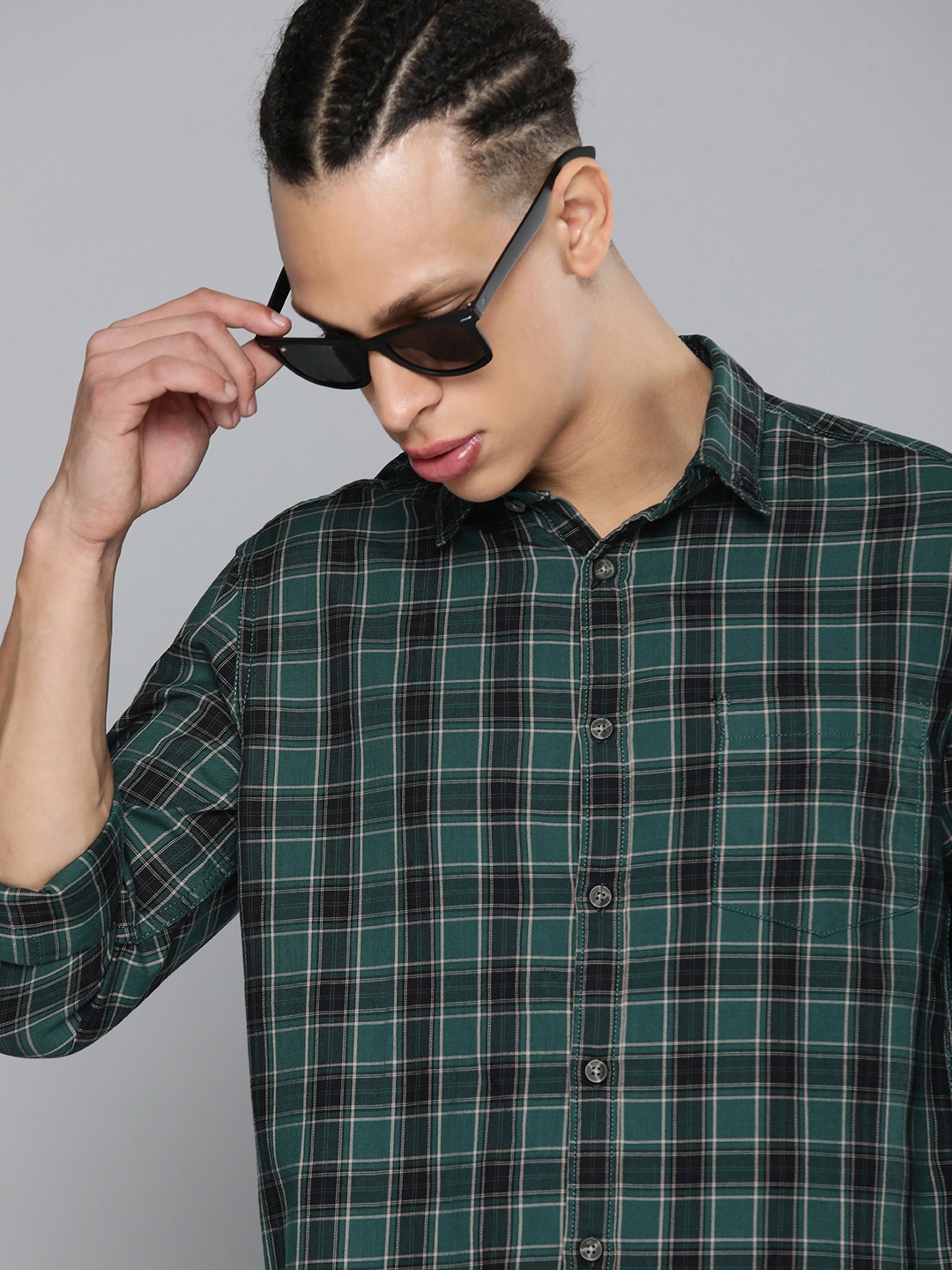 

Flying Machine Men Tartan Checked Long Sleeves Casual Shirt, Green