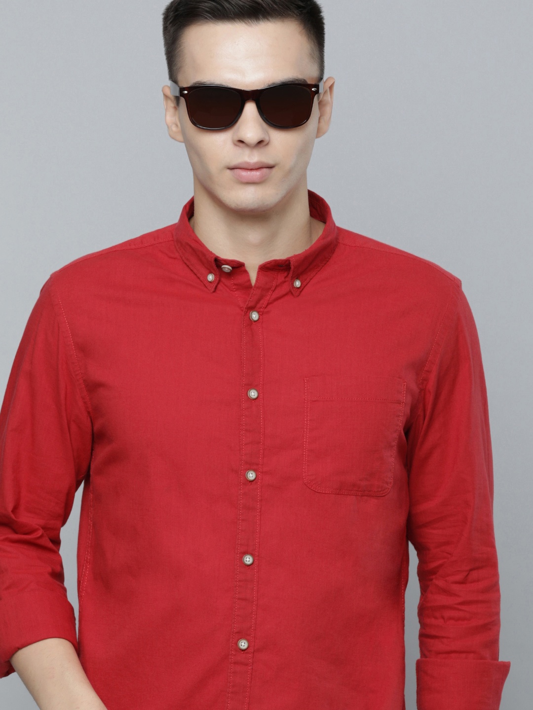 

Flying Machine Men Slim Fit Pure Cotton Casual Shirt, Red