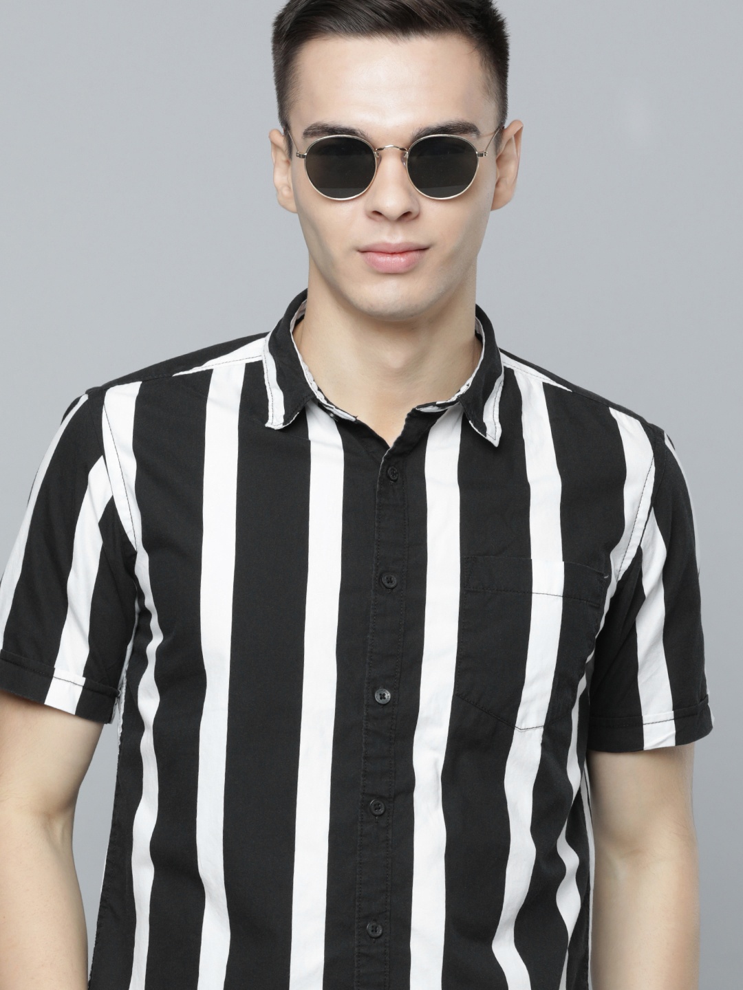 

Flying Machine Men Slim Fit Striped Pure Cotton Casual Shirt, Black