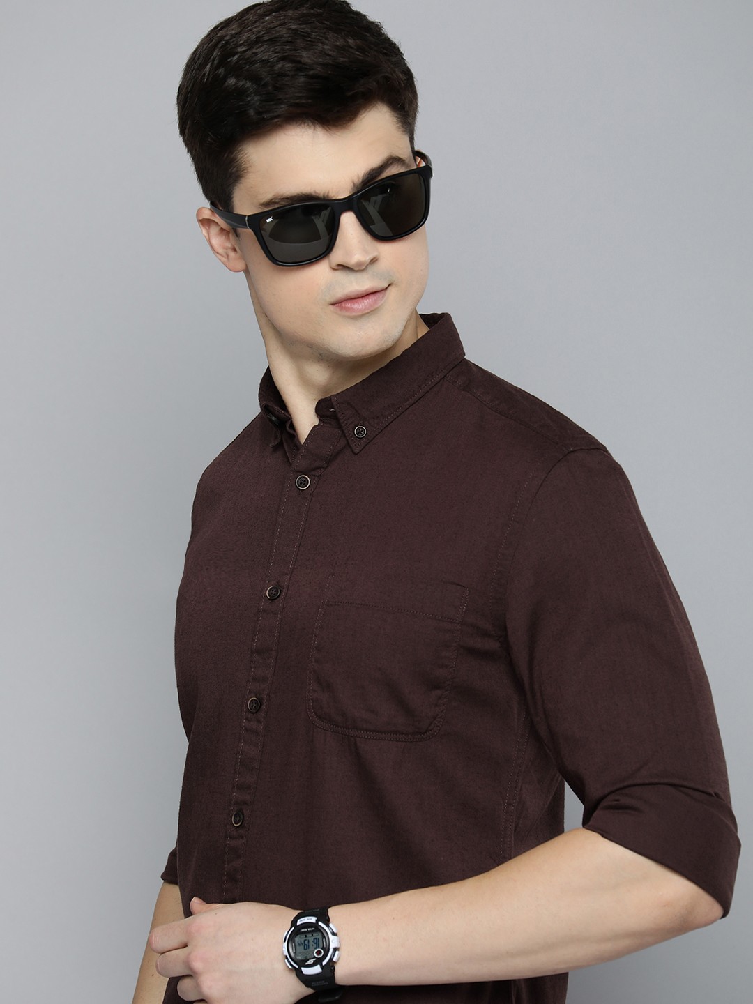 

Flying Machine Slim Fit Spread Collar Casual Shirt, Brown