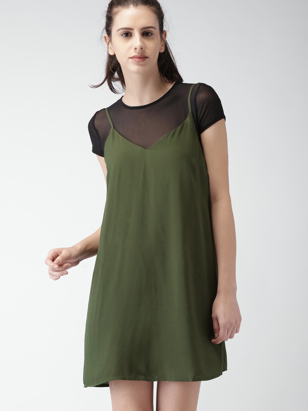 

FOREVER 21 Women Green Solid A-Line Dress