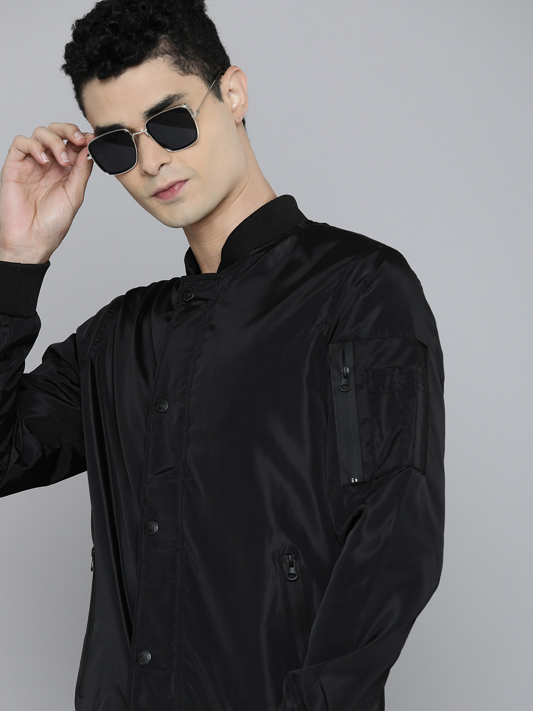 

Flying Machine Men Black Solid Bomber Jacket