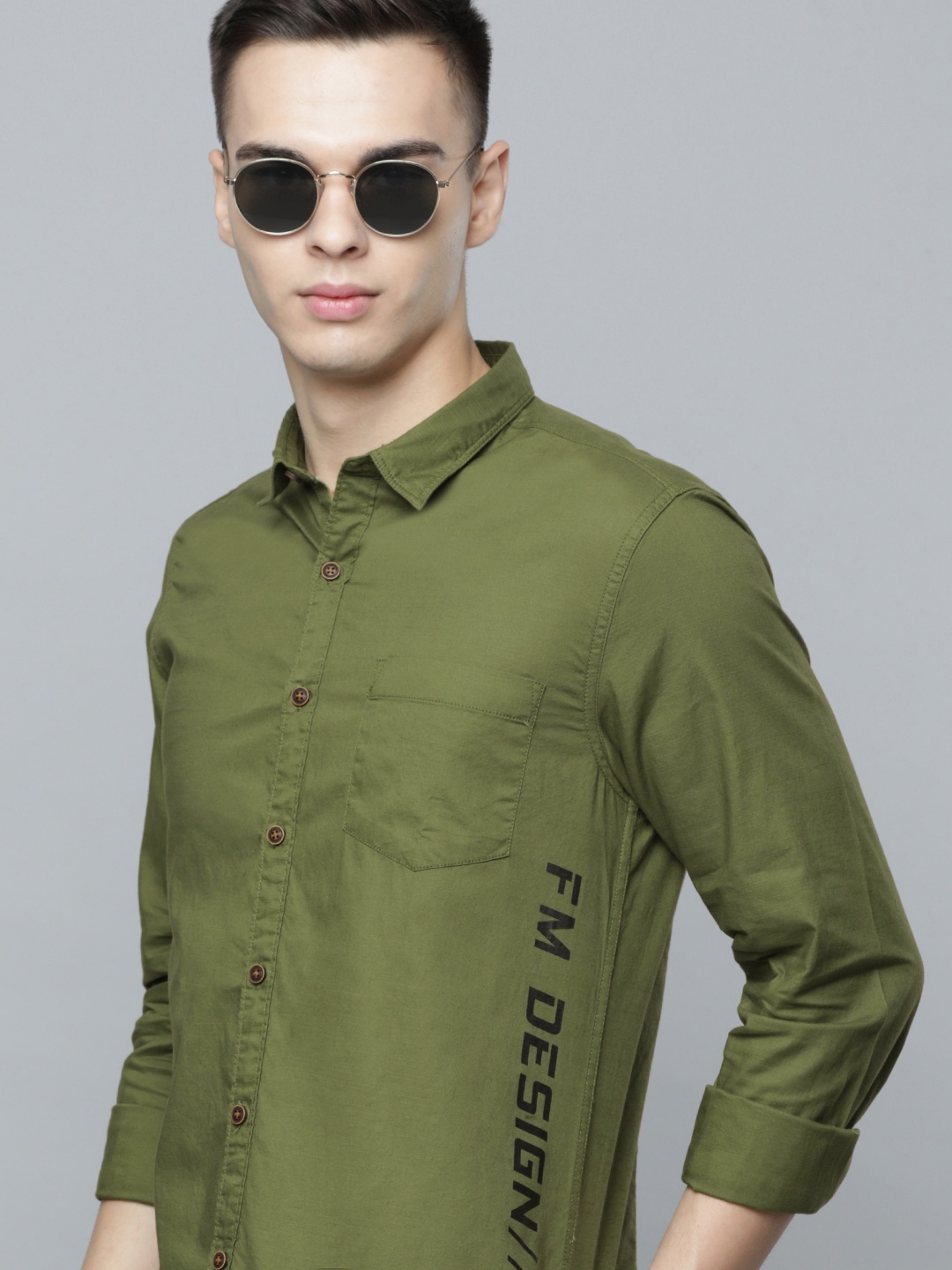 

Flying Machine Men Slim Fit Solid Pure Cotton Casual Shirt, Olive