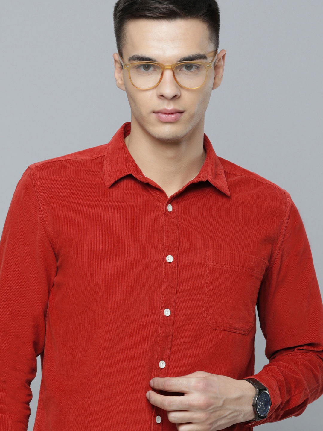 

Flying Machine Men Slim Fit Pure Cotton Casual Shirt, Red