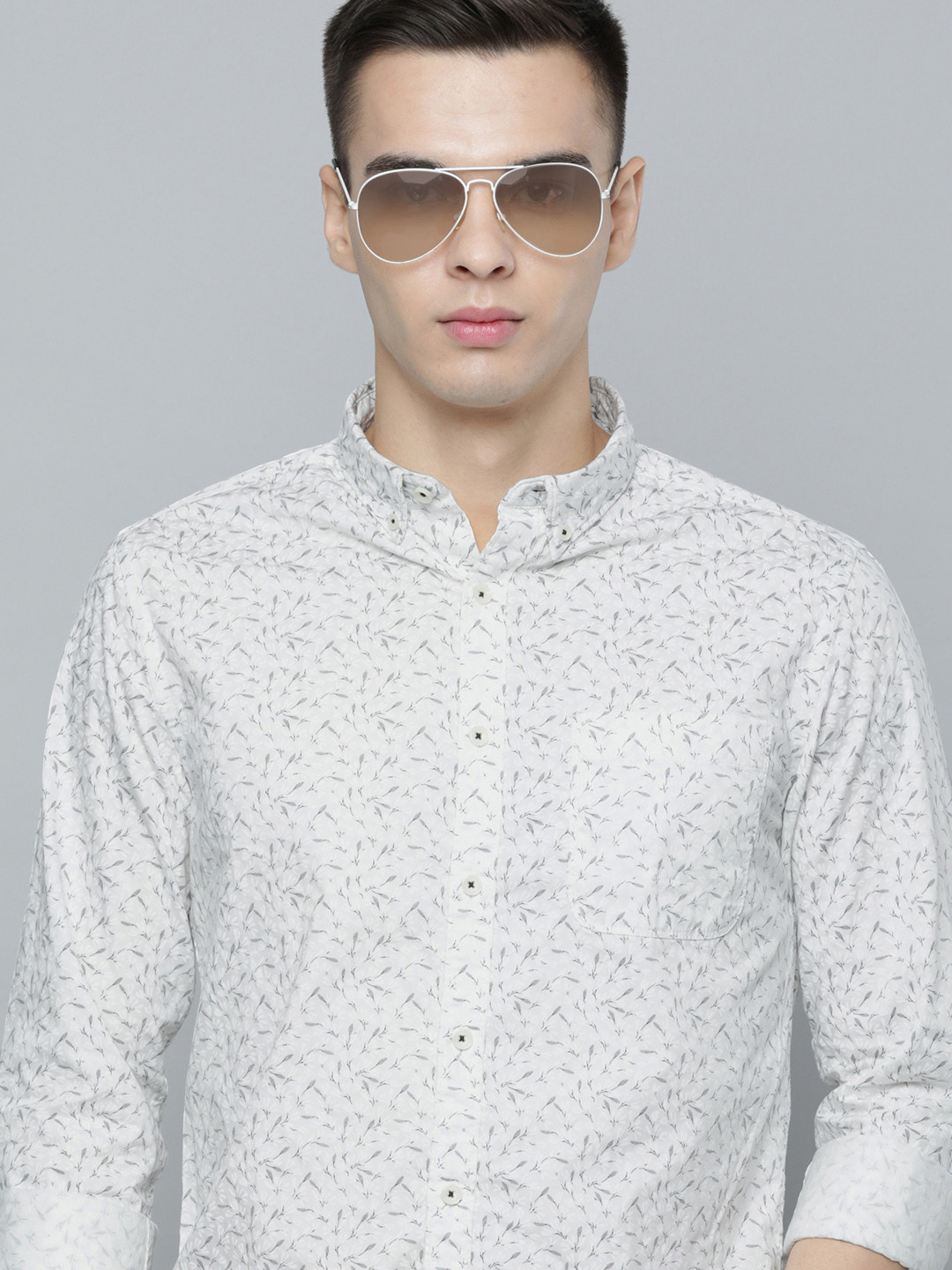 

Flying Machine Button Down Collar Floral Print Satin Casual Shirt, White
