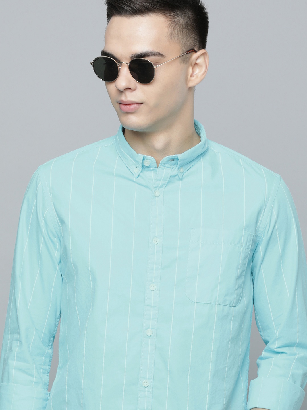 

Flying Machine Vertical Stripe Pure Cotton Casual Shirt, Blue