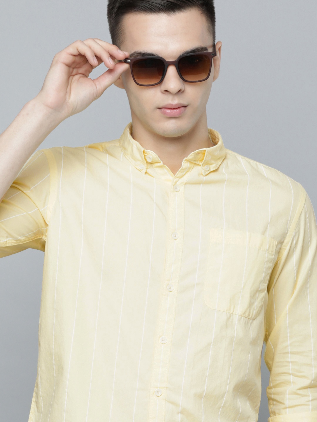 

Flying Machine Vertical Stripe Cotton Casual Shirt, Yellow