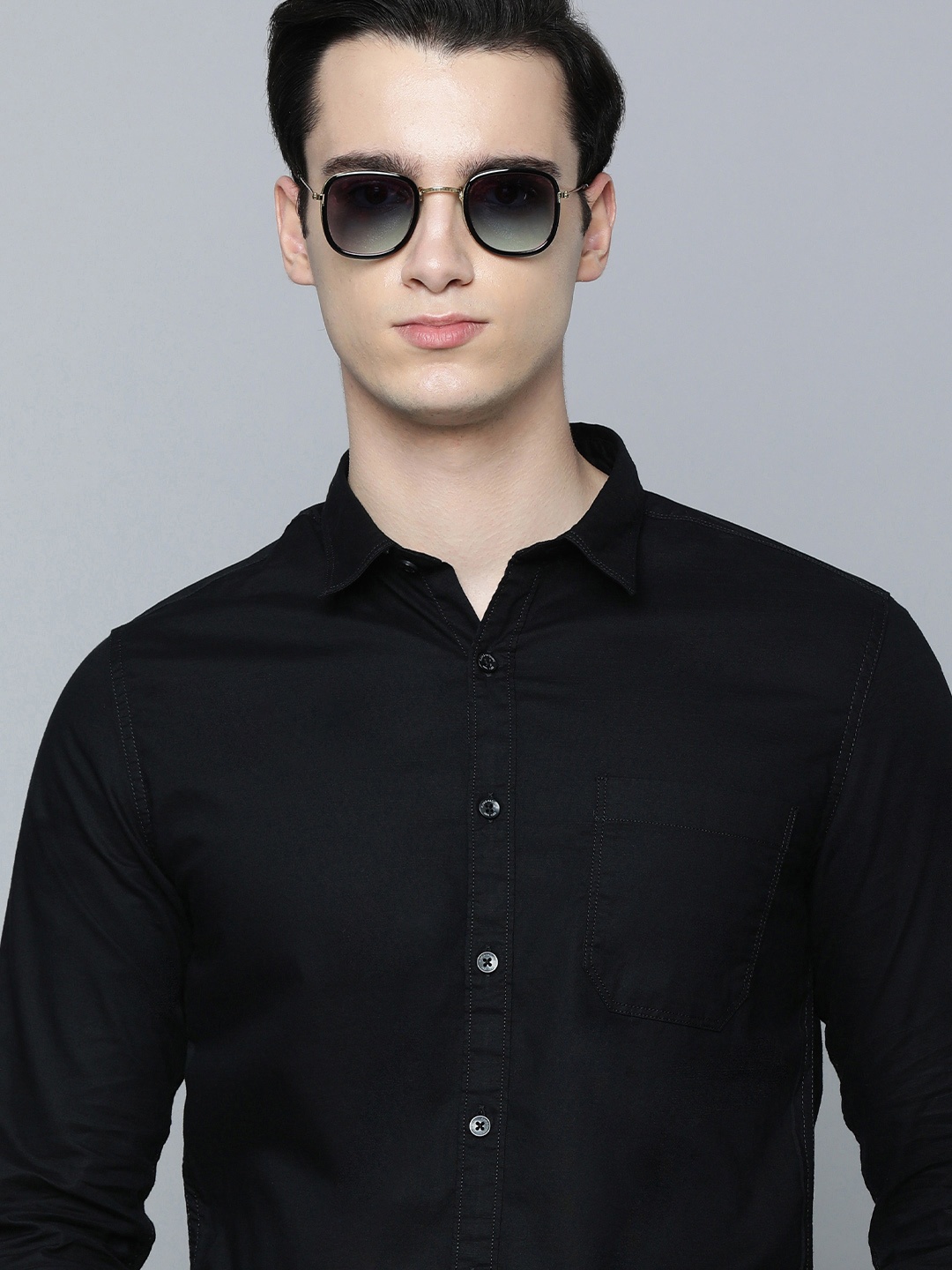 

Flying Machine Men Black Pure Cotton Casual Shirt