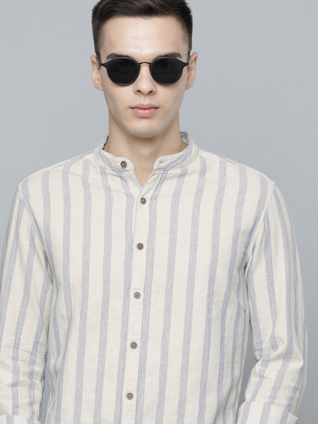 

Flying Machine Men White Striped Slim Fit Pure Cotton Casual Shirt