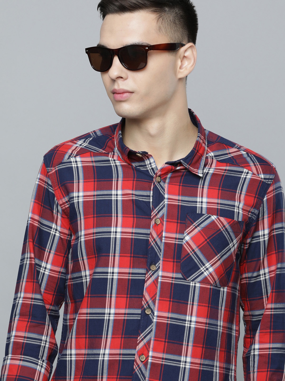 

Flying Machine Men Tartan Checked Slim Fit Pure Cotton Casual Shirt, Red