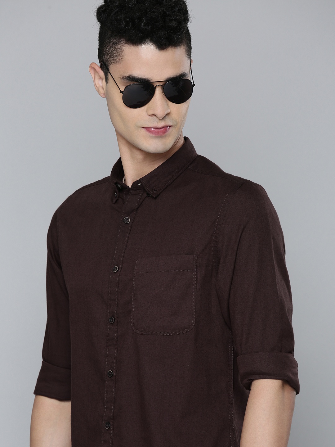 

Flying Machine Men Brown Slim Fit Casual Shirt