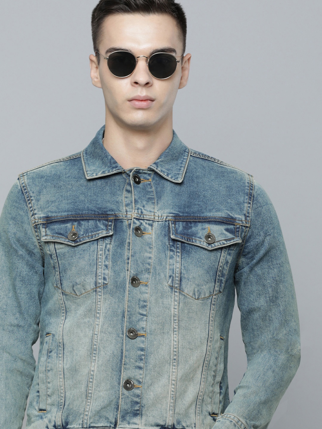 

Flying Machine Men Solid Denim Jacket, Blue