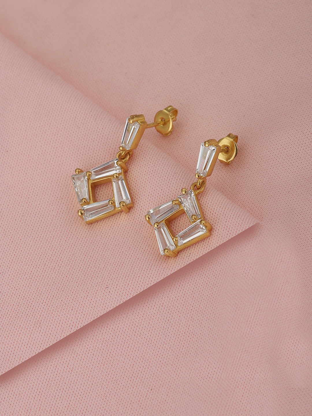 

Carlton London Gold-Plated & White Square Drop Earrings