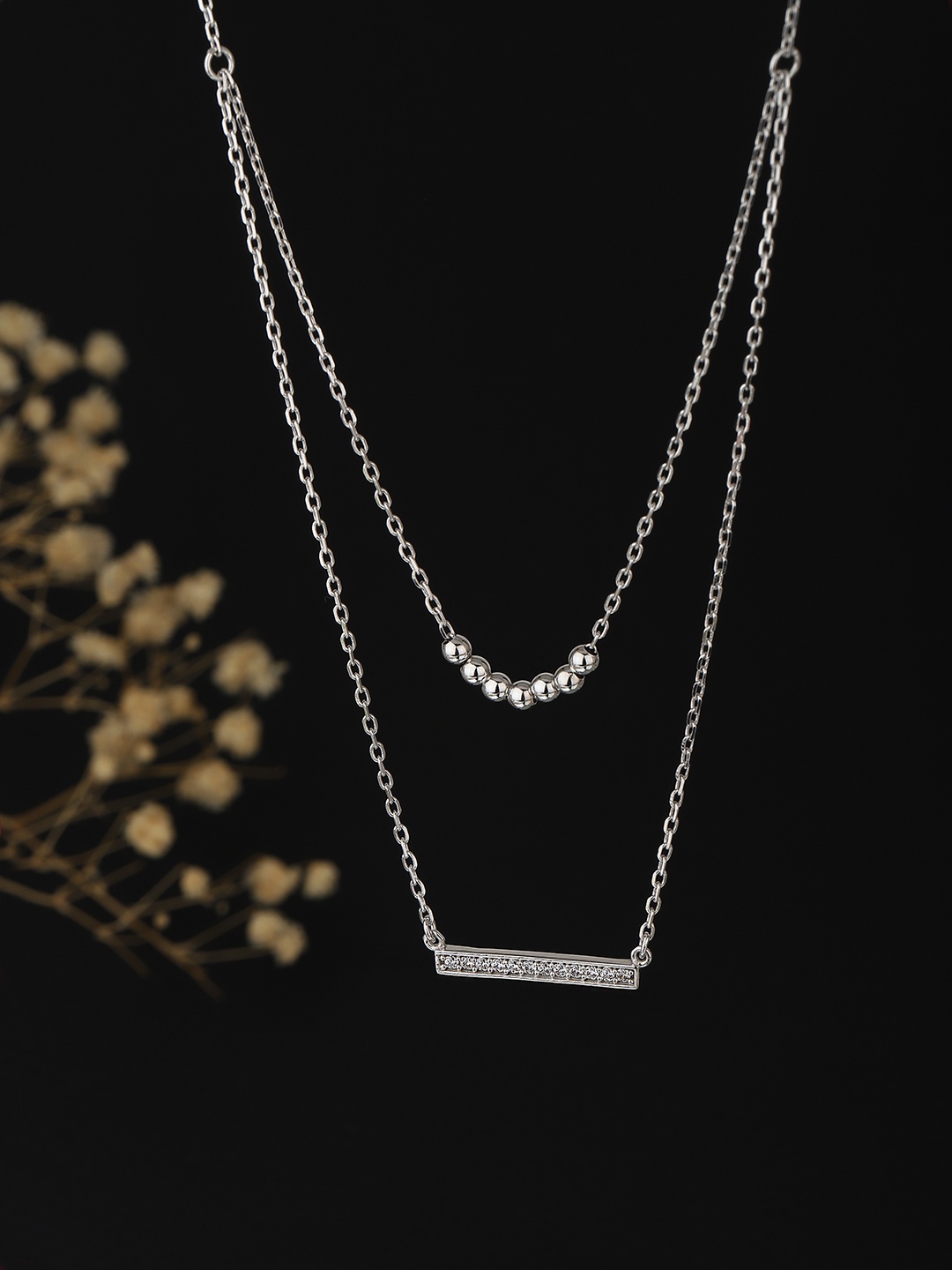 

Carlton London Silver-Toned Brass Rhodium-Plated Layered Necklace