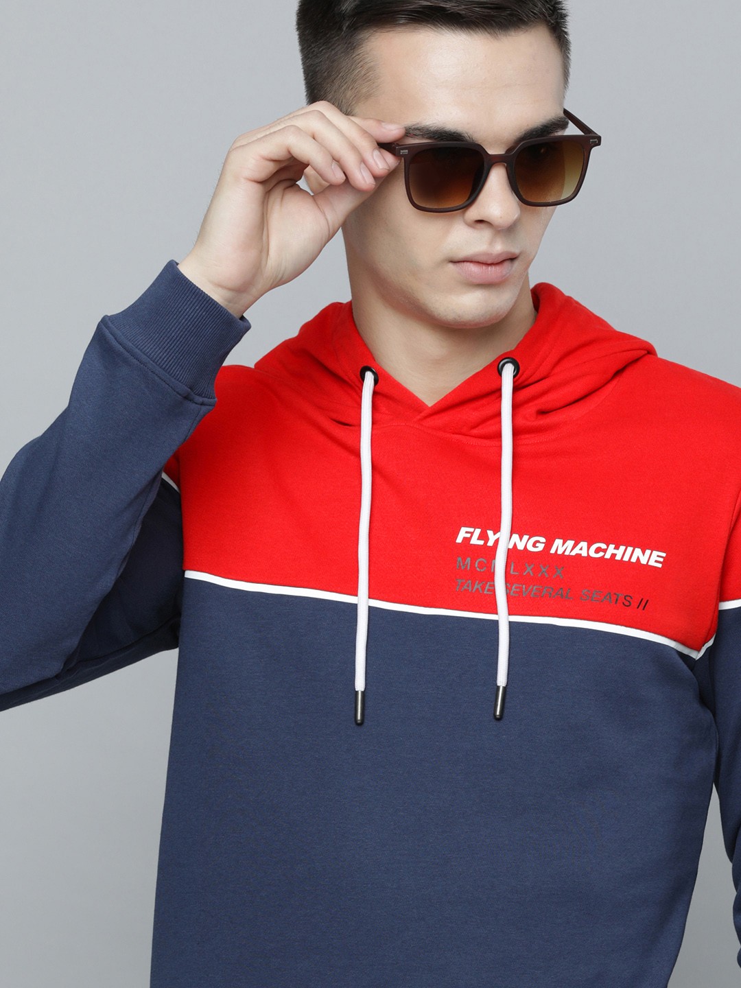 

Flying Machine Men Colourblocked Hooded Pullover Sweatshirt, Red