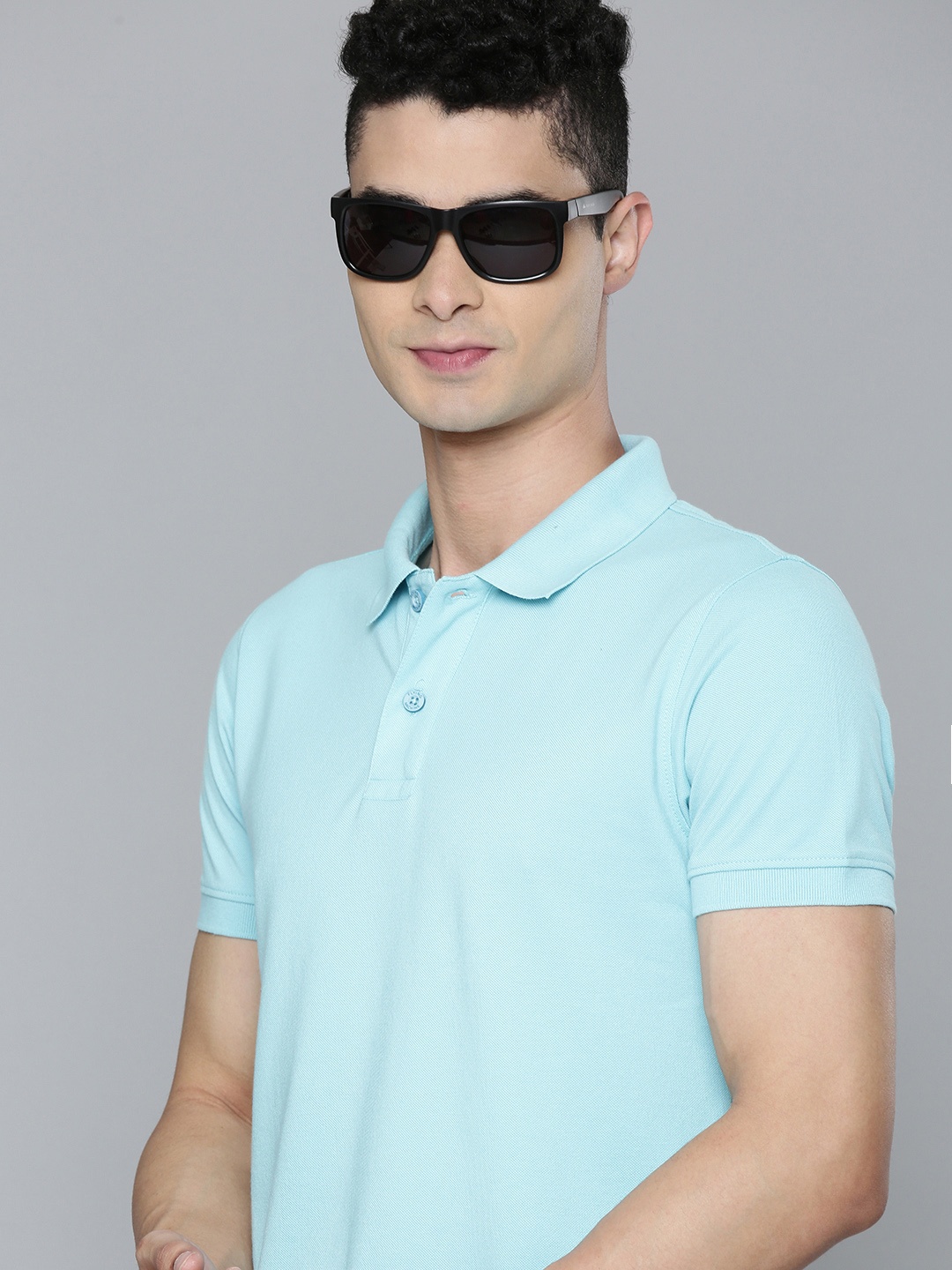 

Flying Machine Men Blue Solid Polo Collar Indigo Slim Fit T-shirt
