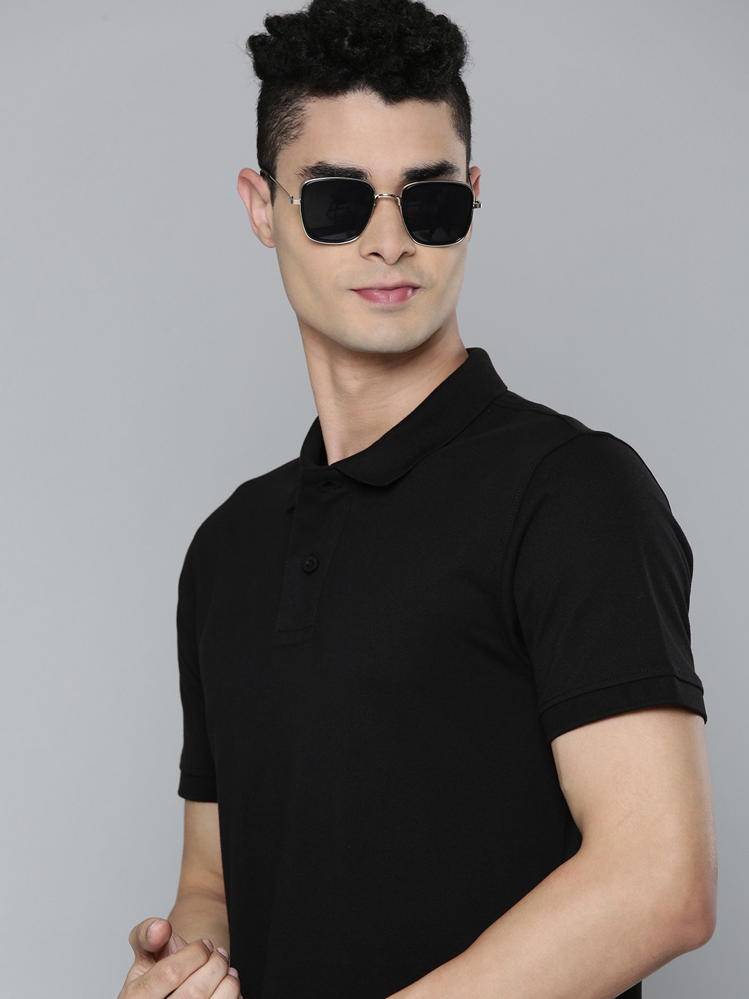 

Flying Machine Men Black Solid Polo Collar Knitted Slim Fit T-shirt