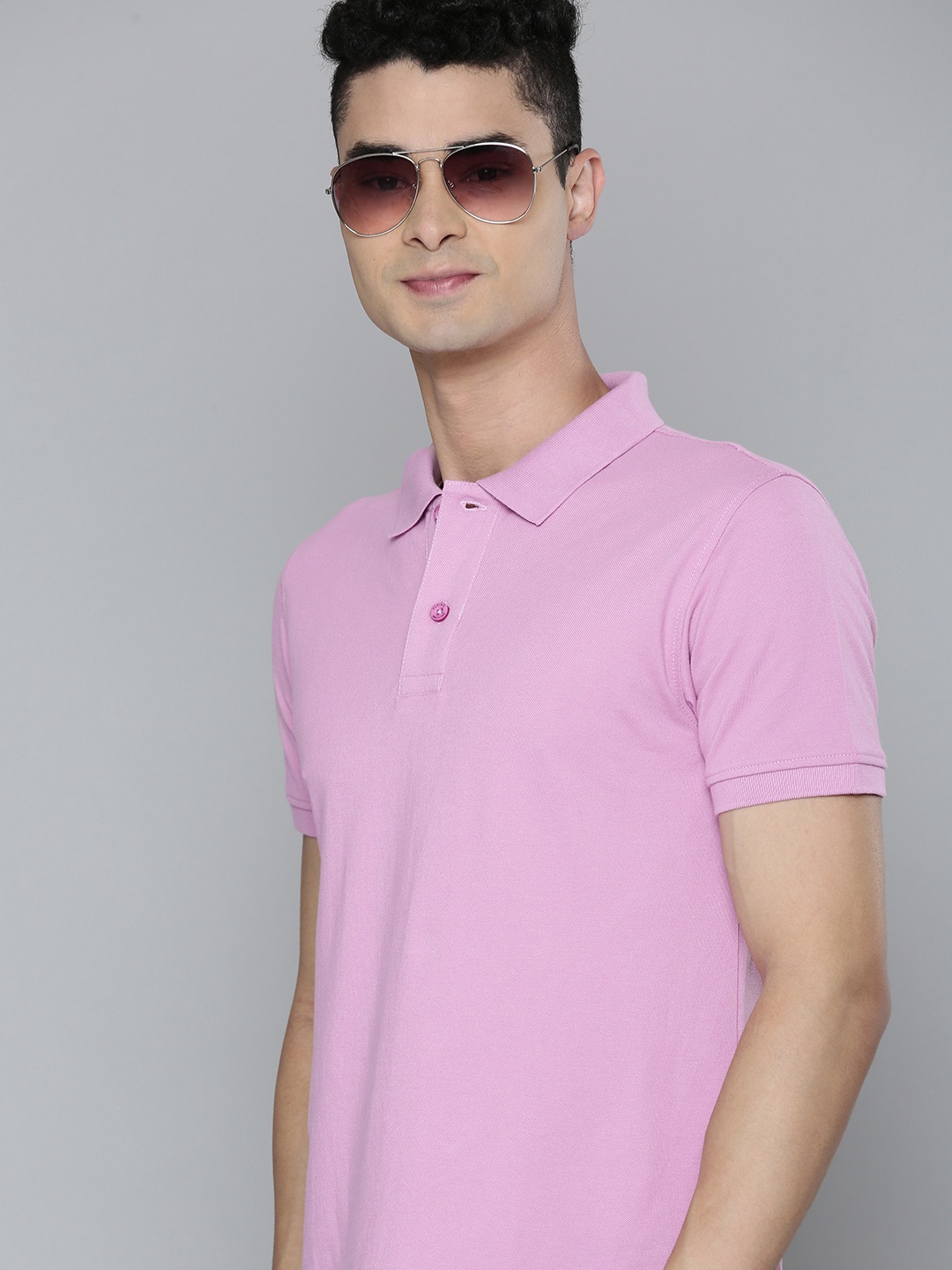 

Flying Machine Men Light Purple Solid Polo Collar Slim Fit T-shirt