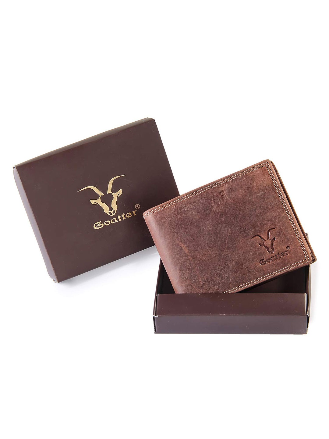 

Goatter Men Brown Leather Two Fold Wallet