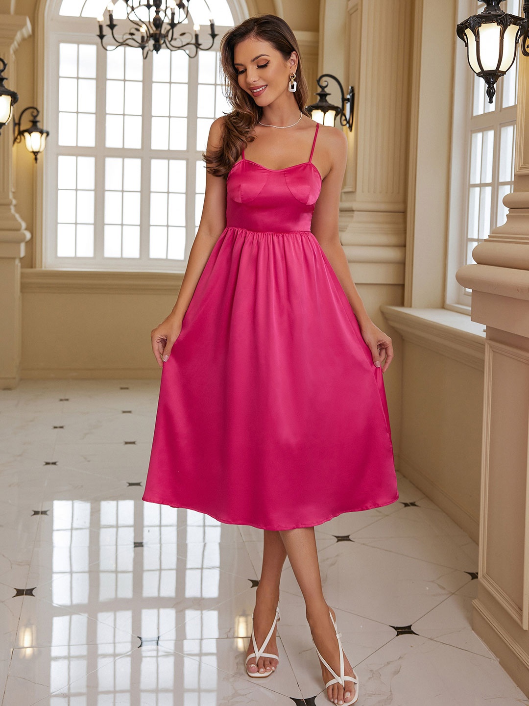 

URBANIC Women Rose Solid Fit & Flare Dress