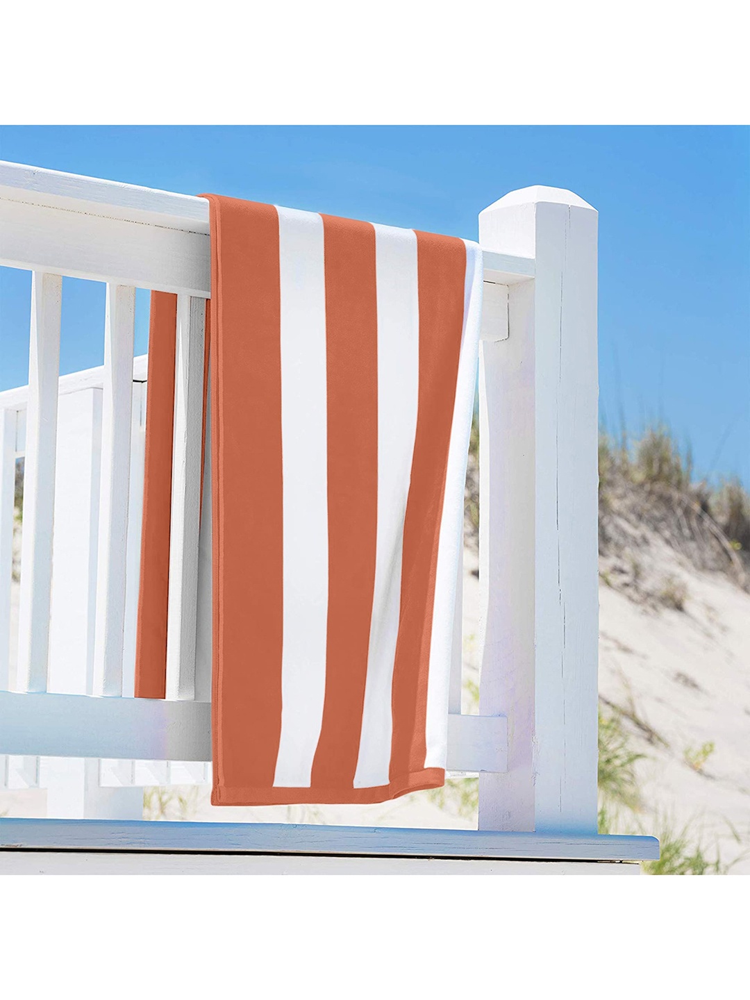 

Lushomes Orange & White Striped 550 GSM Cotton Bath Towels