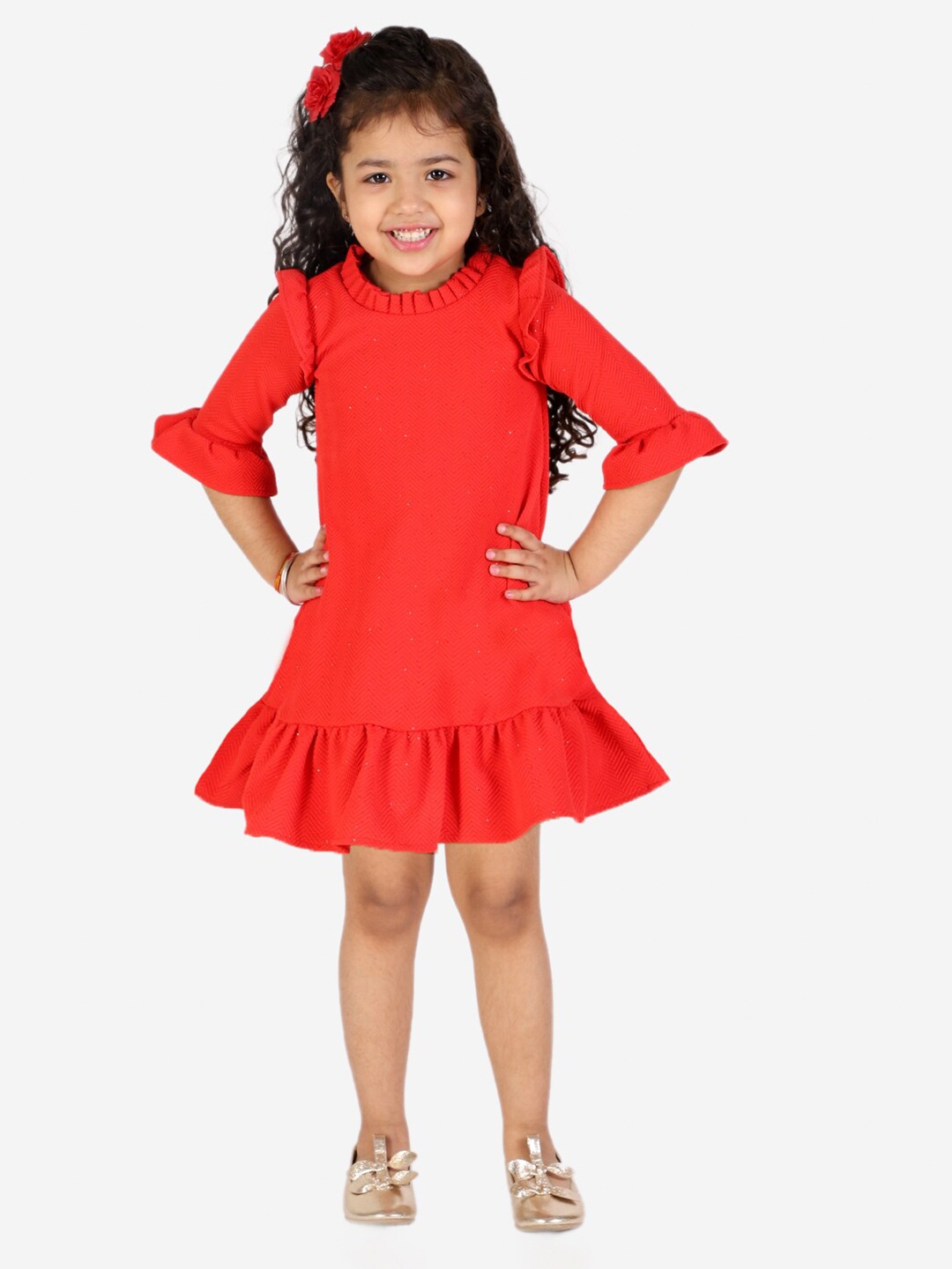 

KidsDew Red & coral red Drop-Waist Dress