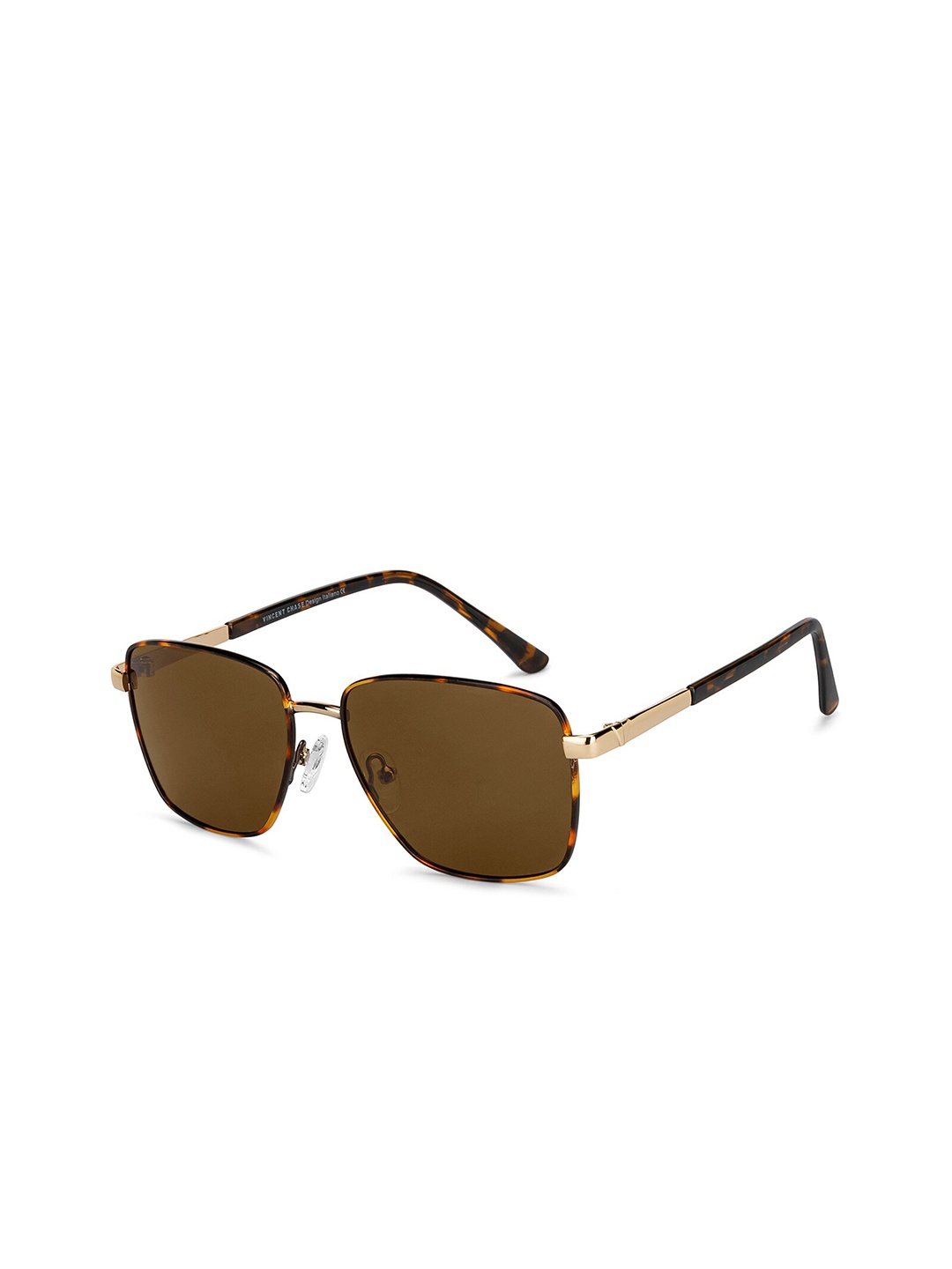 

Vincent Chase Unisex Brown Lens & Gold-Toned Square Sunglasses with Polarised and UV Protected Lens