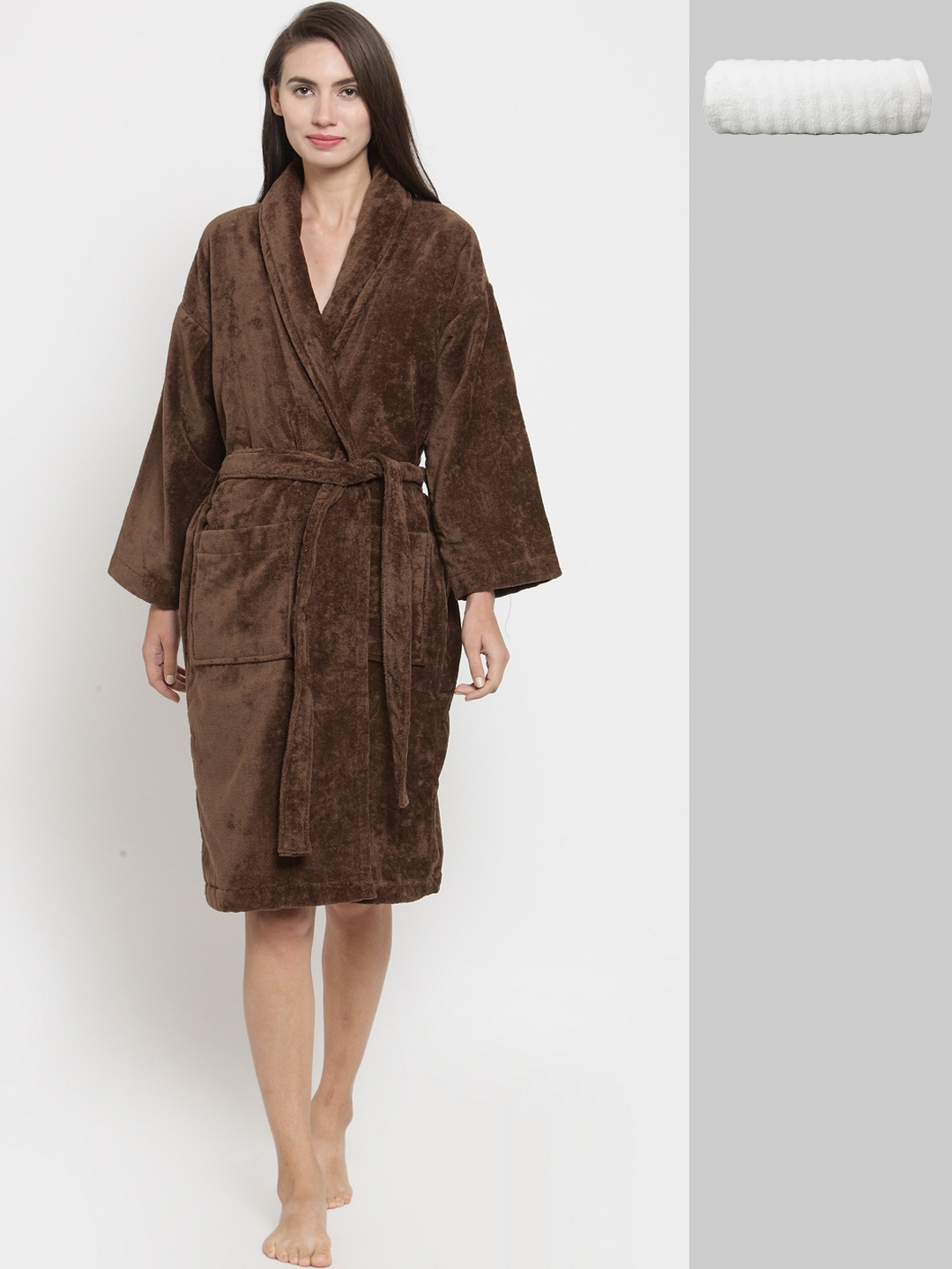 

Trident Unisex Brown Solid Bathrobe & 450 GSM Cotton Bath Towel