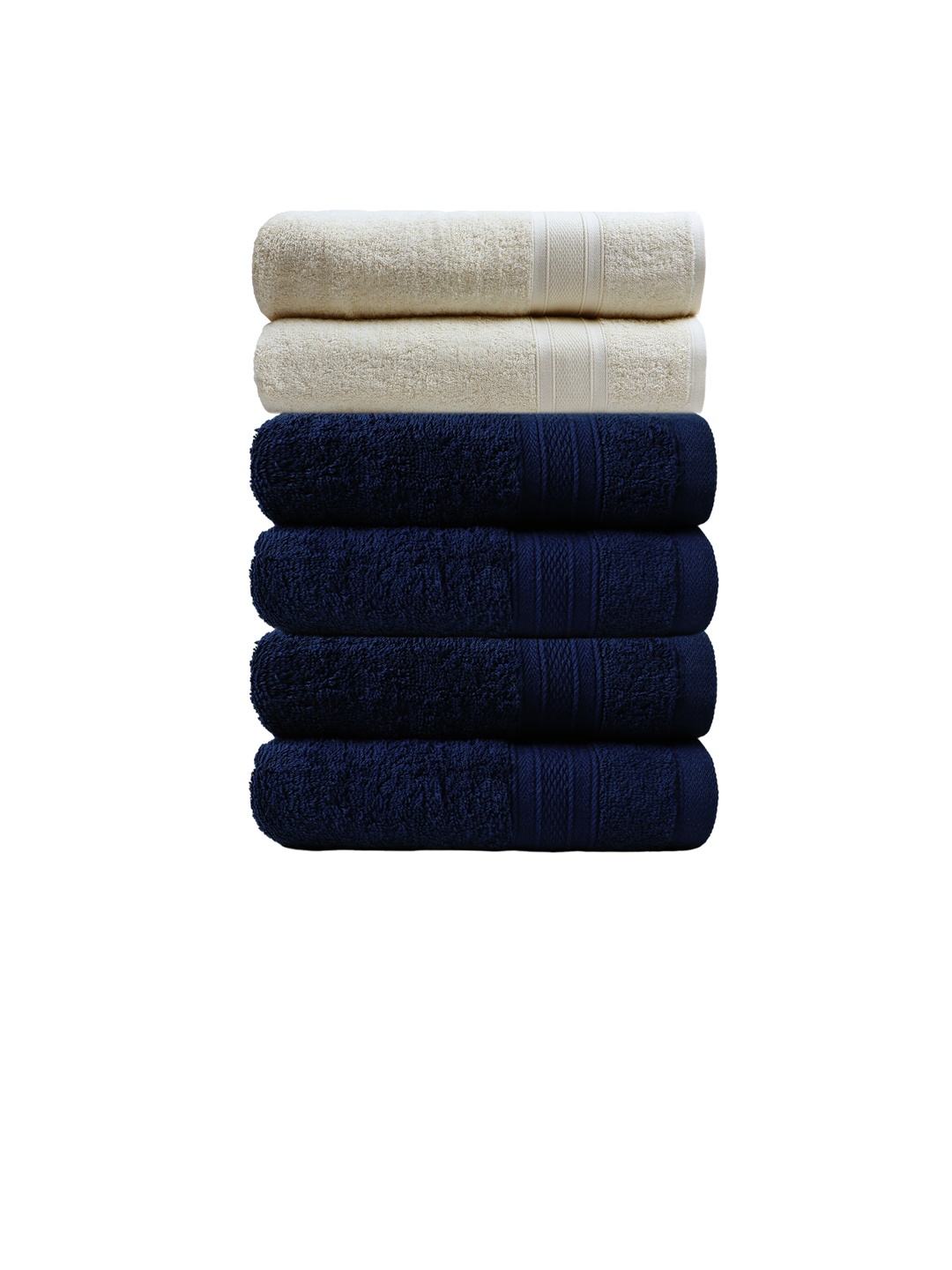 

Trident Off-White Set of 2 Striped 500 GSM Cotton Bath Towels & Set of 4 Hand Towels