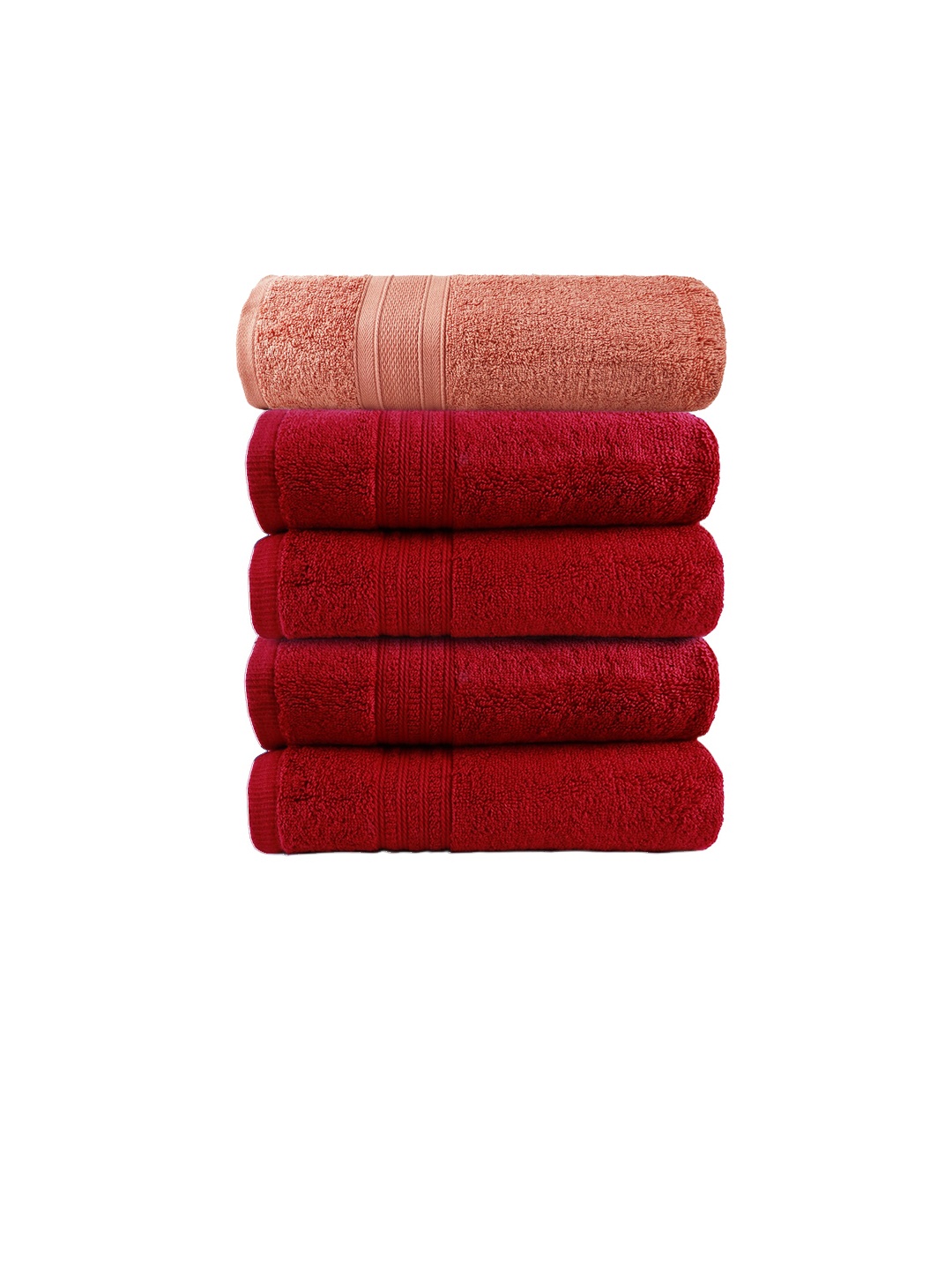 

Trident Coral Pink Solid 500 GSM Cotton Bath Towel & Set of 4 550 GSM Cotton Hand Towels