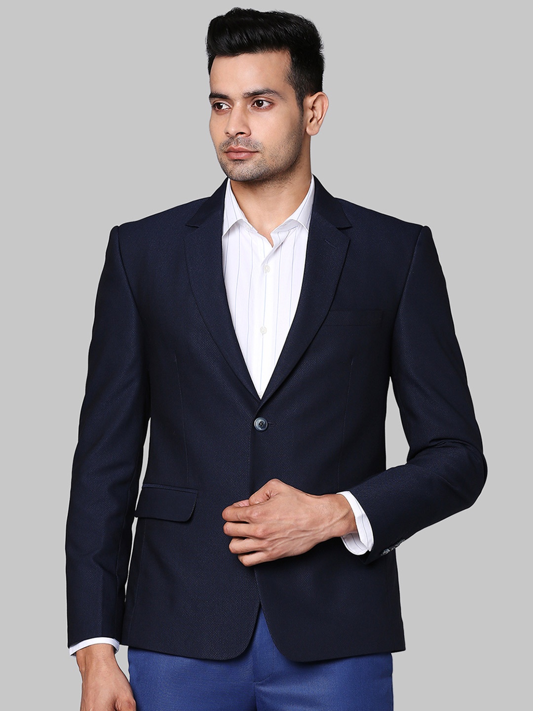 

Park Avenue Men Blue Solid Single-Breasted Two-Piece Formal Suit