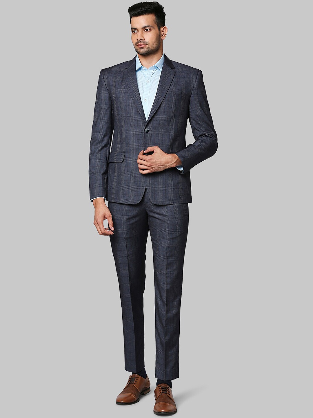 

Park Avenue Men Grey Checked Single-Breasted 2 Piece Formal Suit