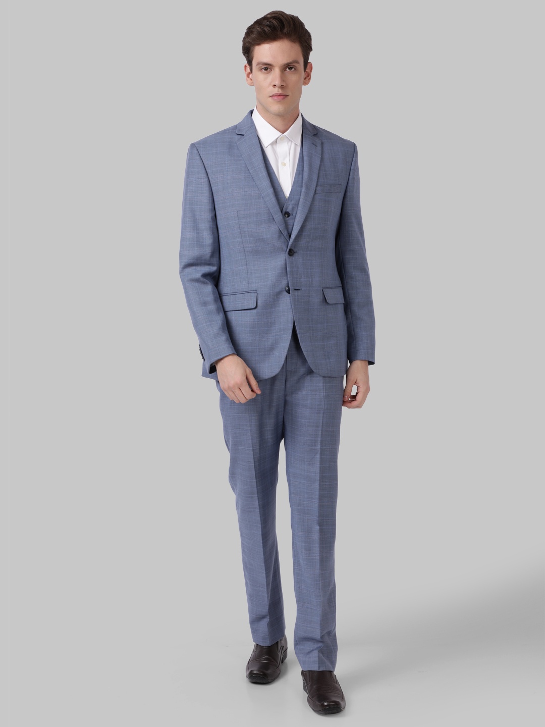 

Park Avenue Men Blue Checked Single-Breasted Two-Piece Formal Suit