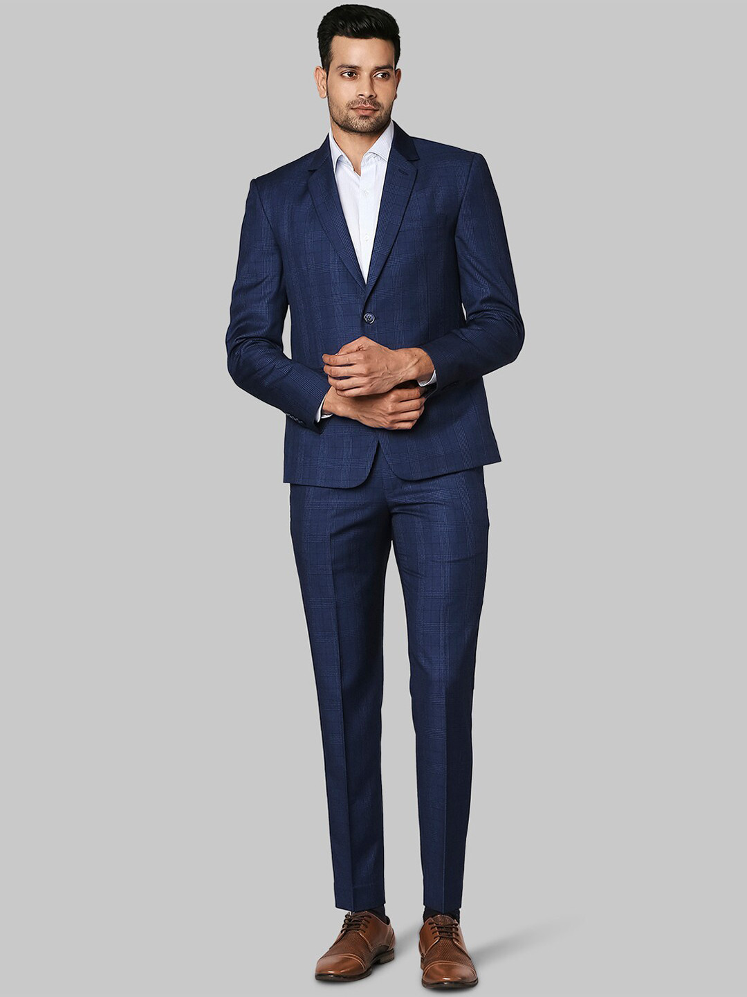

Park Avenue Men Blue Checked Single-Breasted Two-Piece Formal Suit