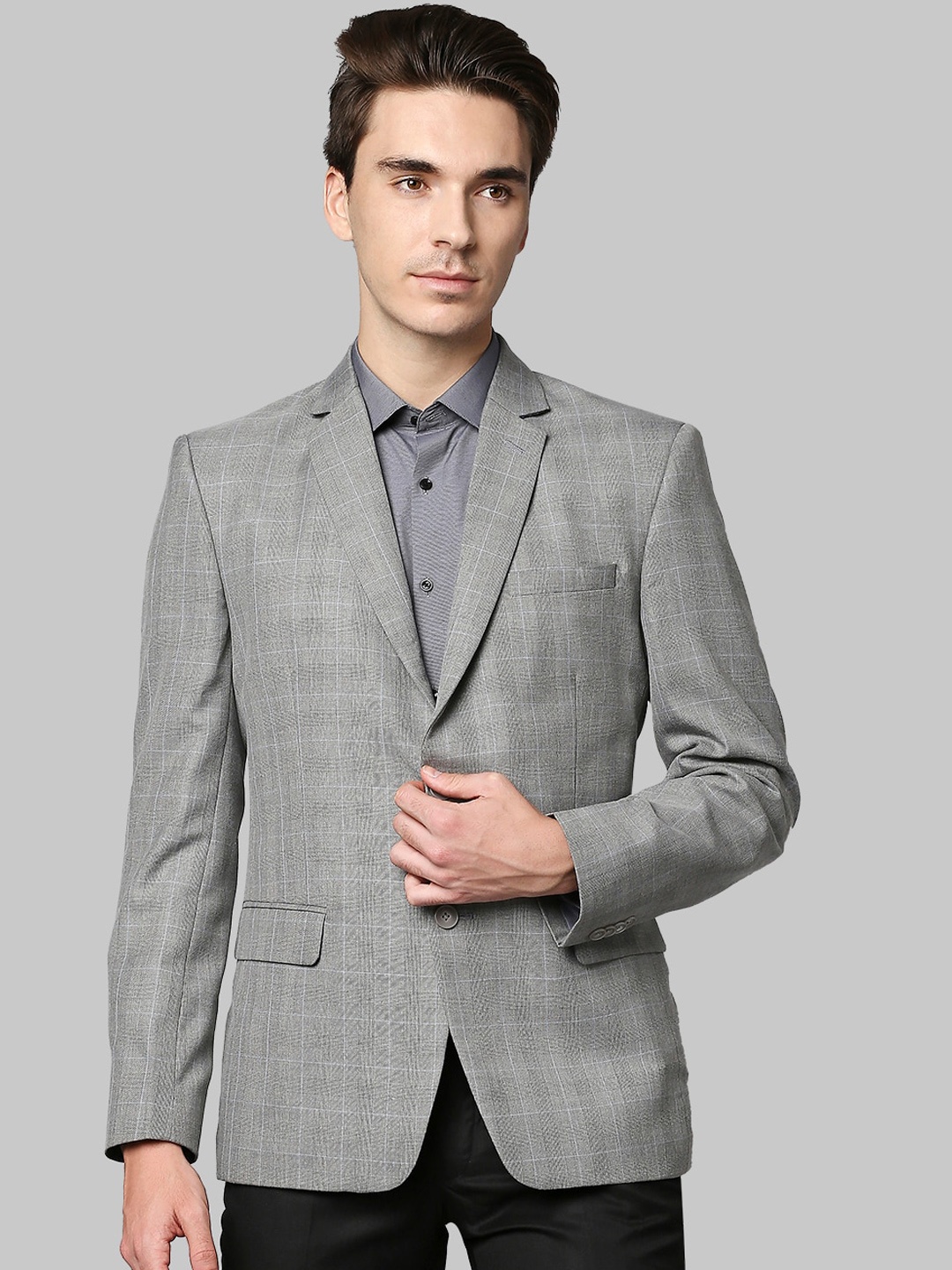 

Park Avenue Men Grey Checked Single-Breasted 2-Piece Formal Suit