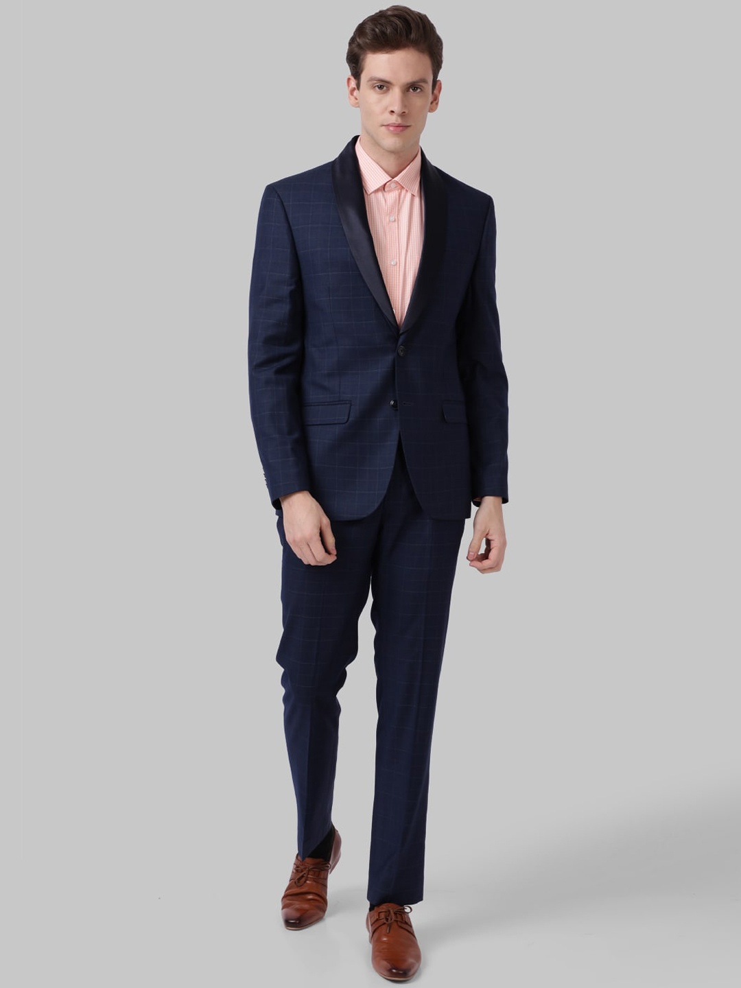 

Park Avenue Men Blue Checked Single-Breasted Super Slim-Fit 2-Piece Formal Suit