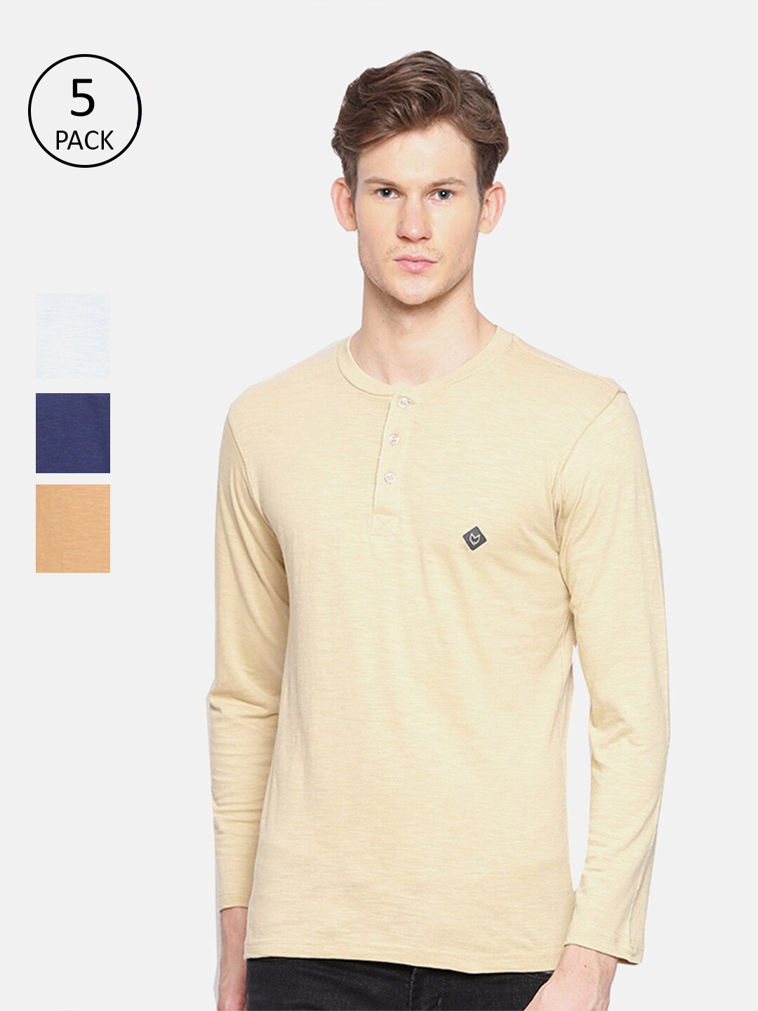 

Almo Wear Men Multicoloured 5 Henley Neck Extended Sleeves T-shirt, Multi