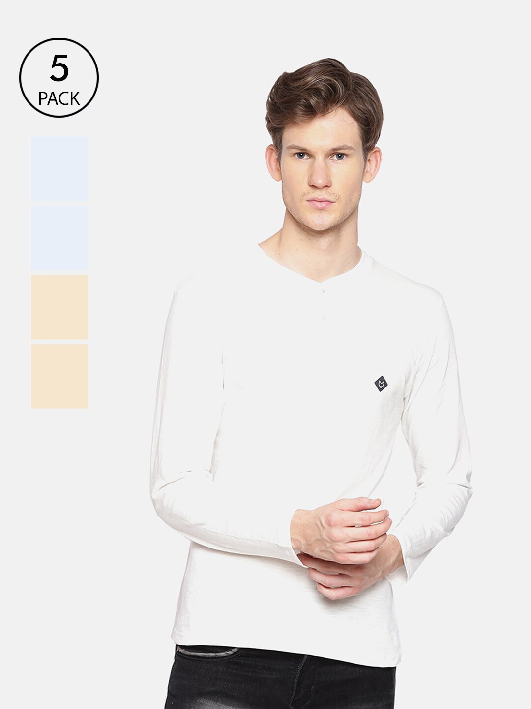 

Almo Wear Men White Set of 5 Henley Neck T-shirt