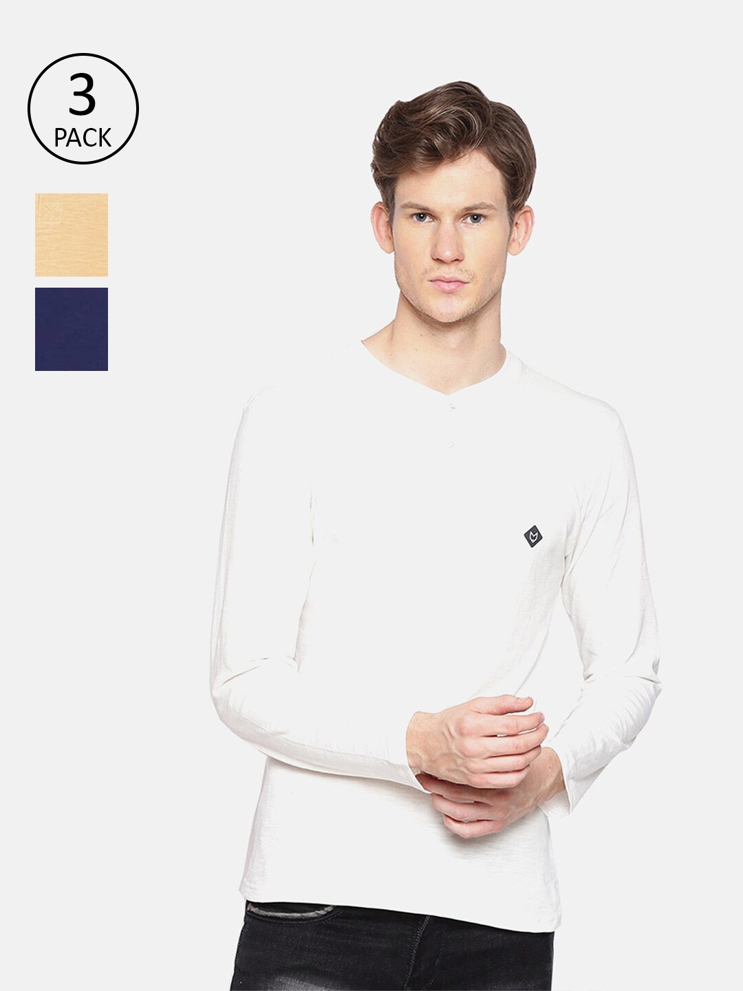 

Almo Wear Men Multicoloured 3 Henley Neck T-shirt, Multi